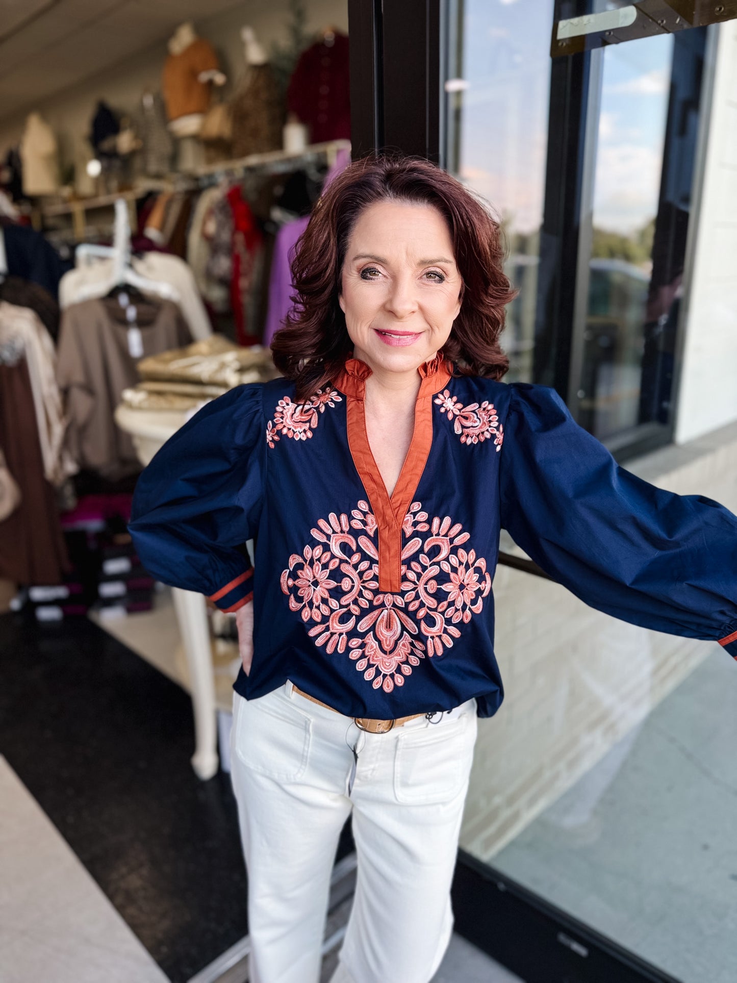 Aurora Embroidered Puff Sleeve Top