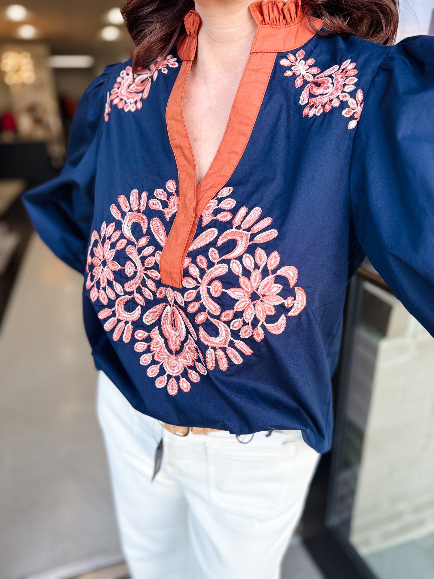 Aurora Embroidered Puff Sleeve Top