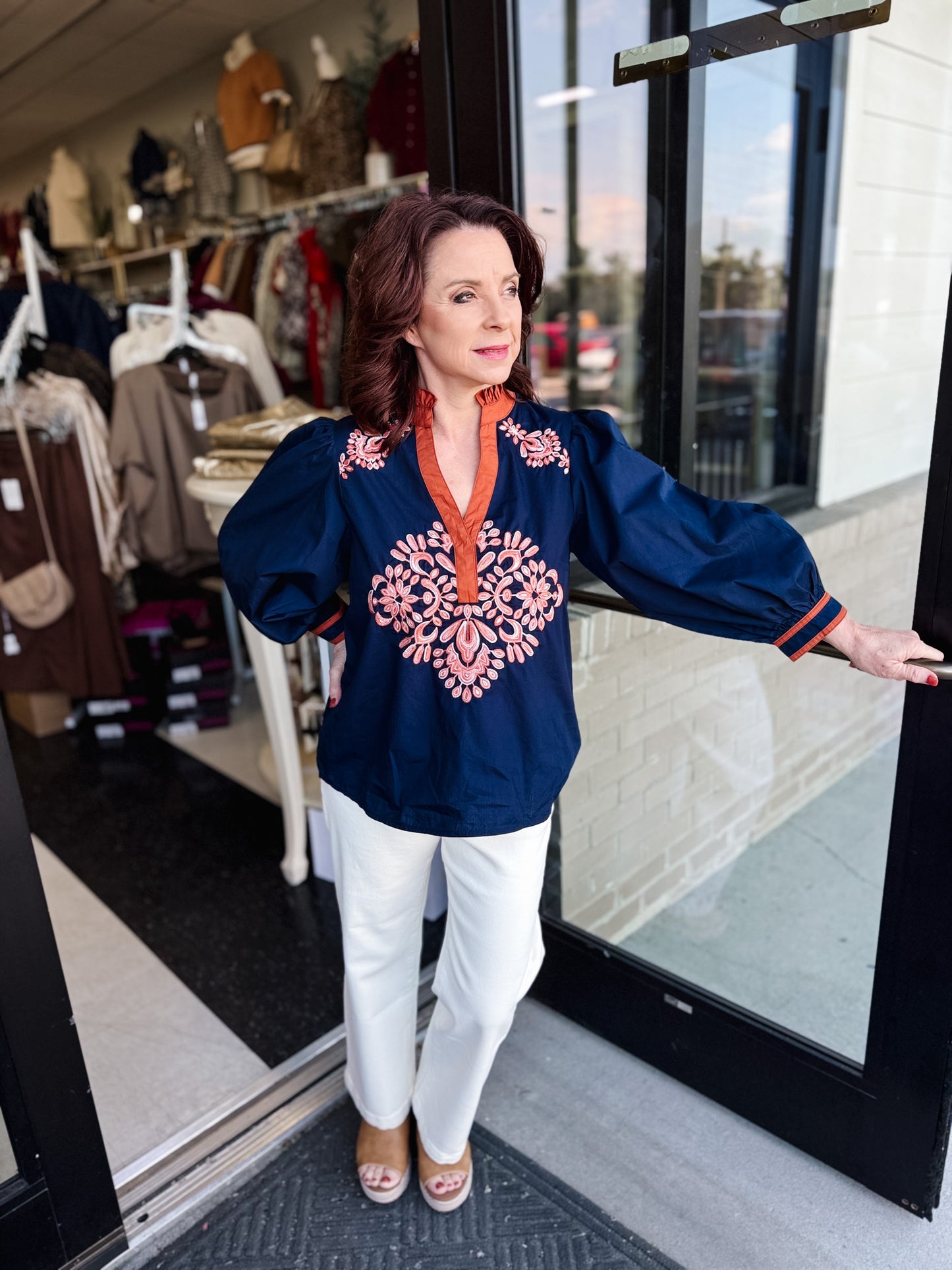 Aurora Embroidered Puff Sleeve Top
