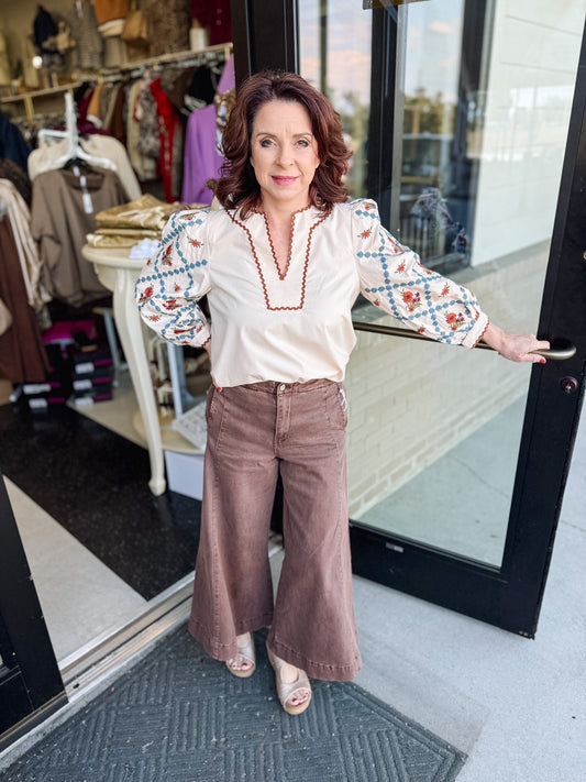 Luna Embroidered Sleeve Top