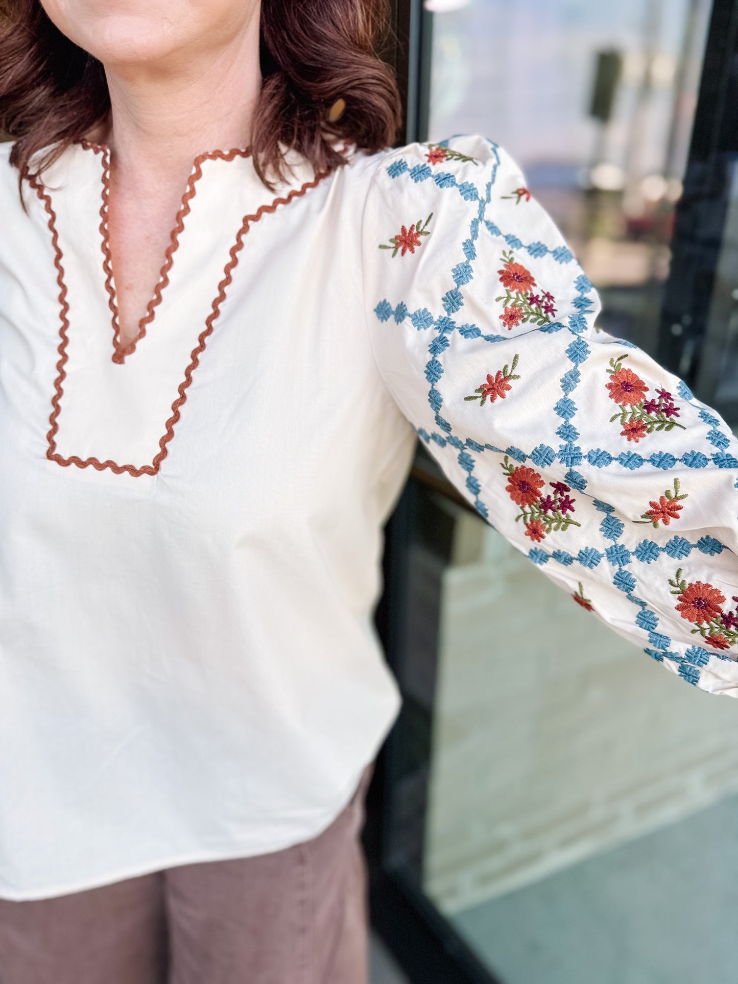Luna Embroidered Sleeve Top