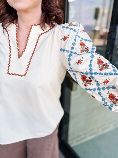 Luna Embroidered Sleeve Top