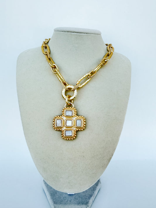14K plated Mother of Pearl cross necklace