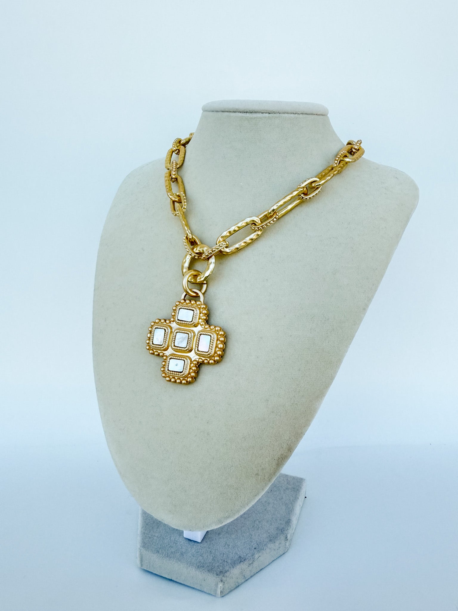 14K plated Mother of Pearl cross necklace!