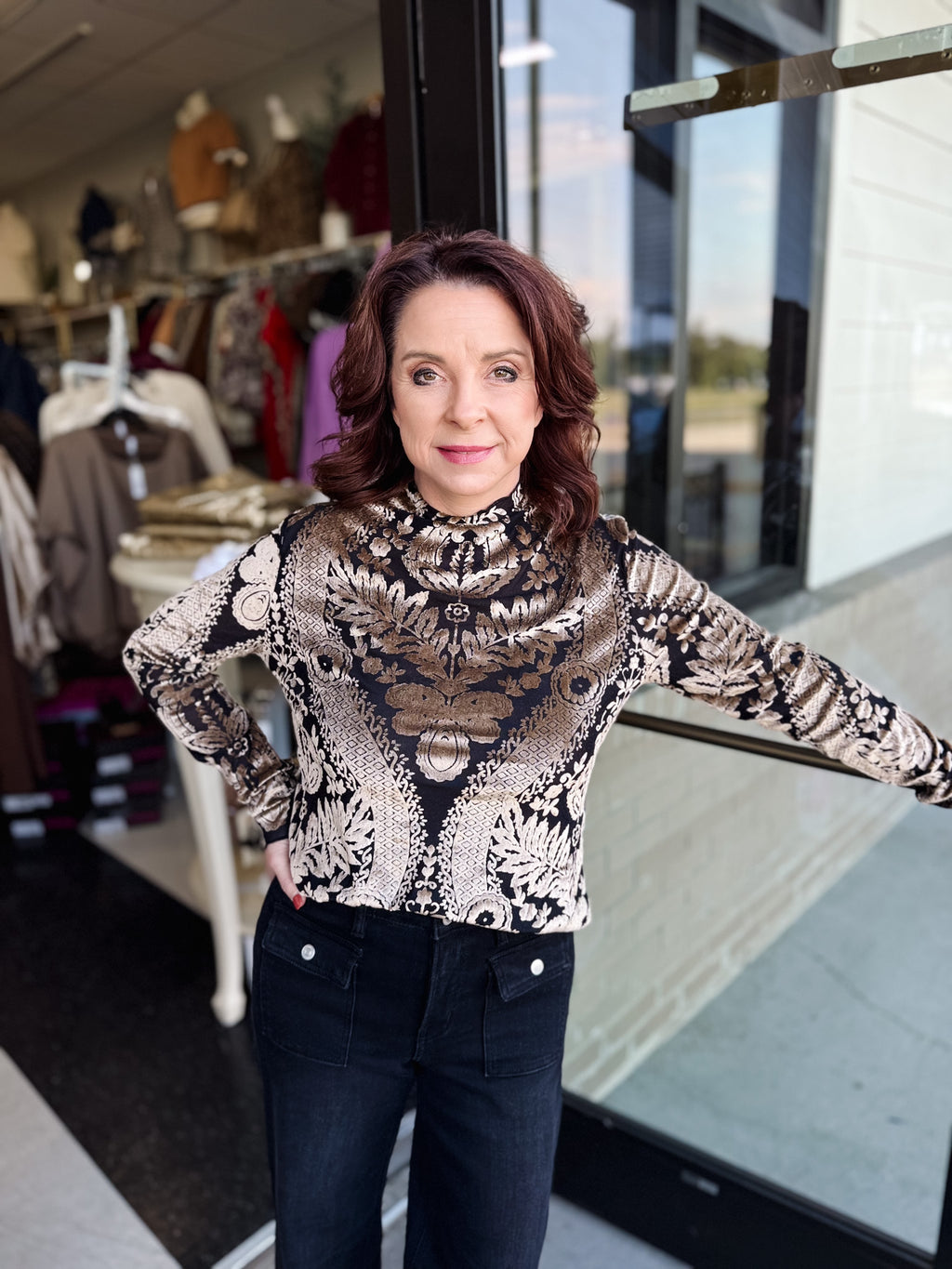 Seraphina Sheer Velvet Burnout Top!