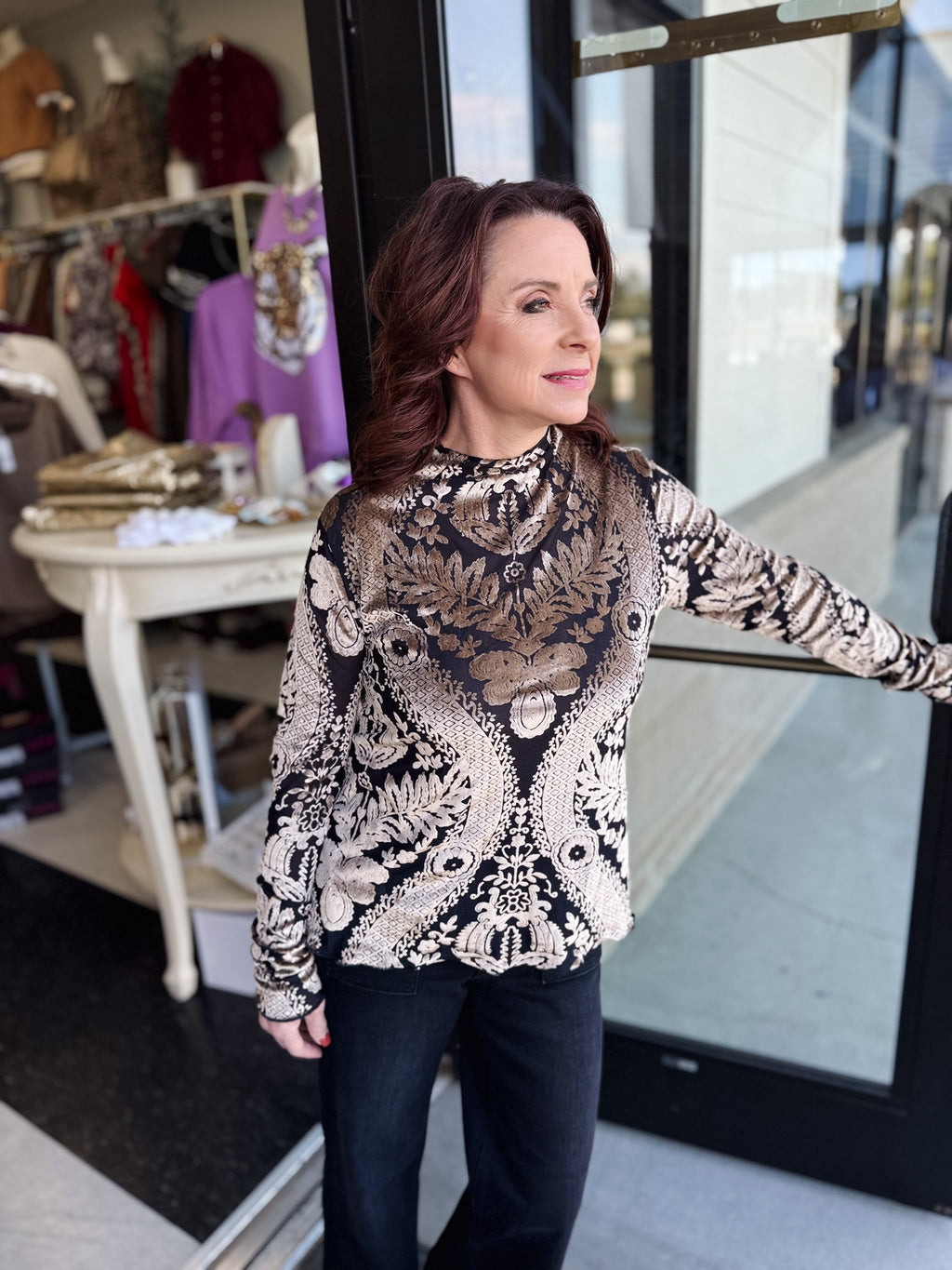 Seraphina Sheer Velvet Burnout Top!