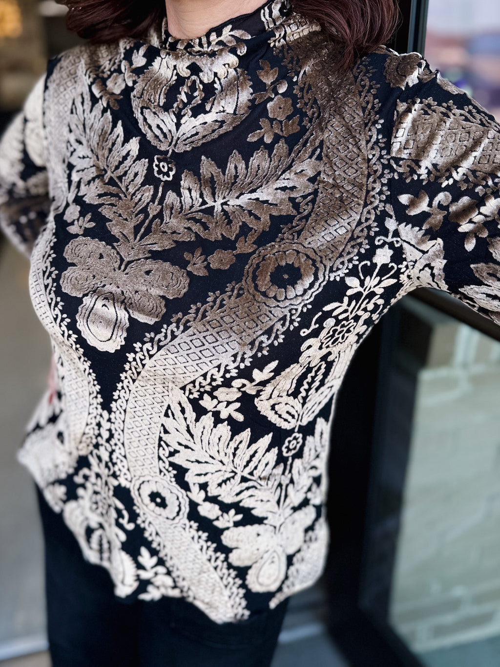 Seraphina Sheer Velvet Burnout Top!