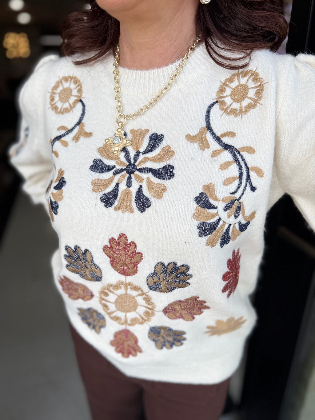 Bolt Floral Embroidered Sweater