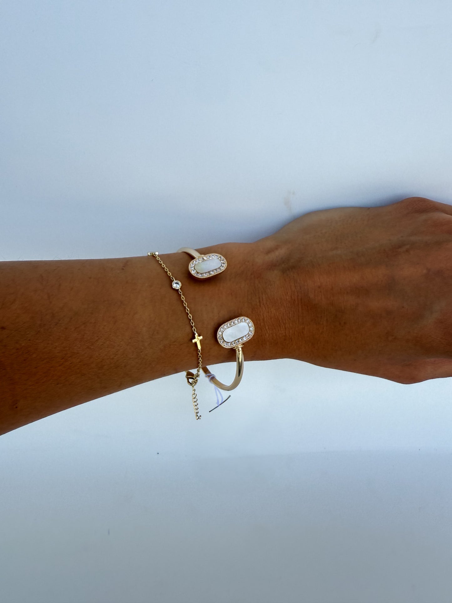 14K plated MOP cuff bracelet