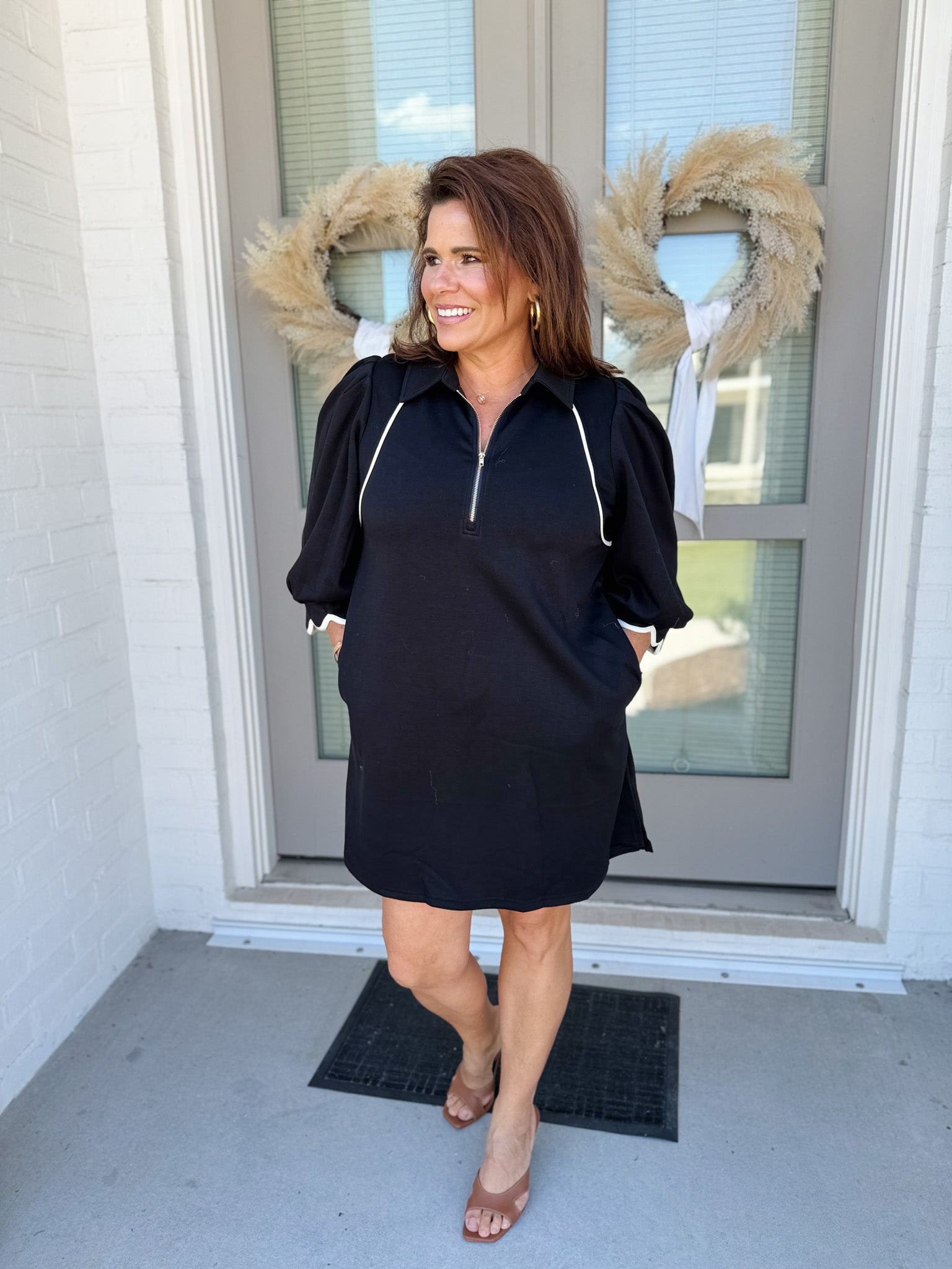 Contrast Piping Dress