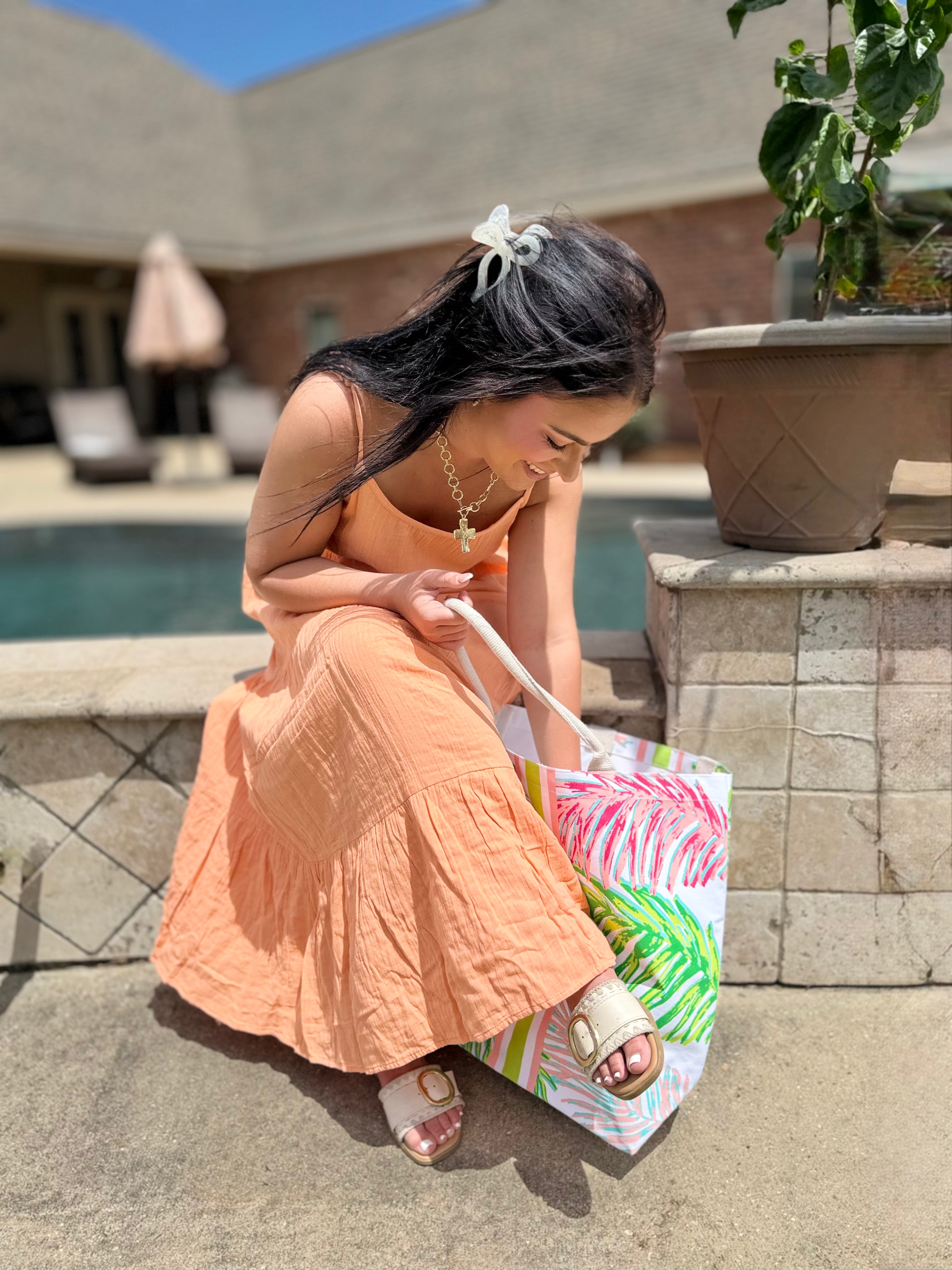 double gauze maxi dress Double Gauze Tiered Maxi Dress Orange / L