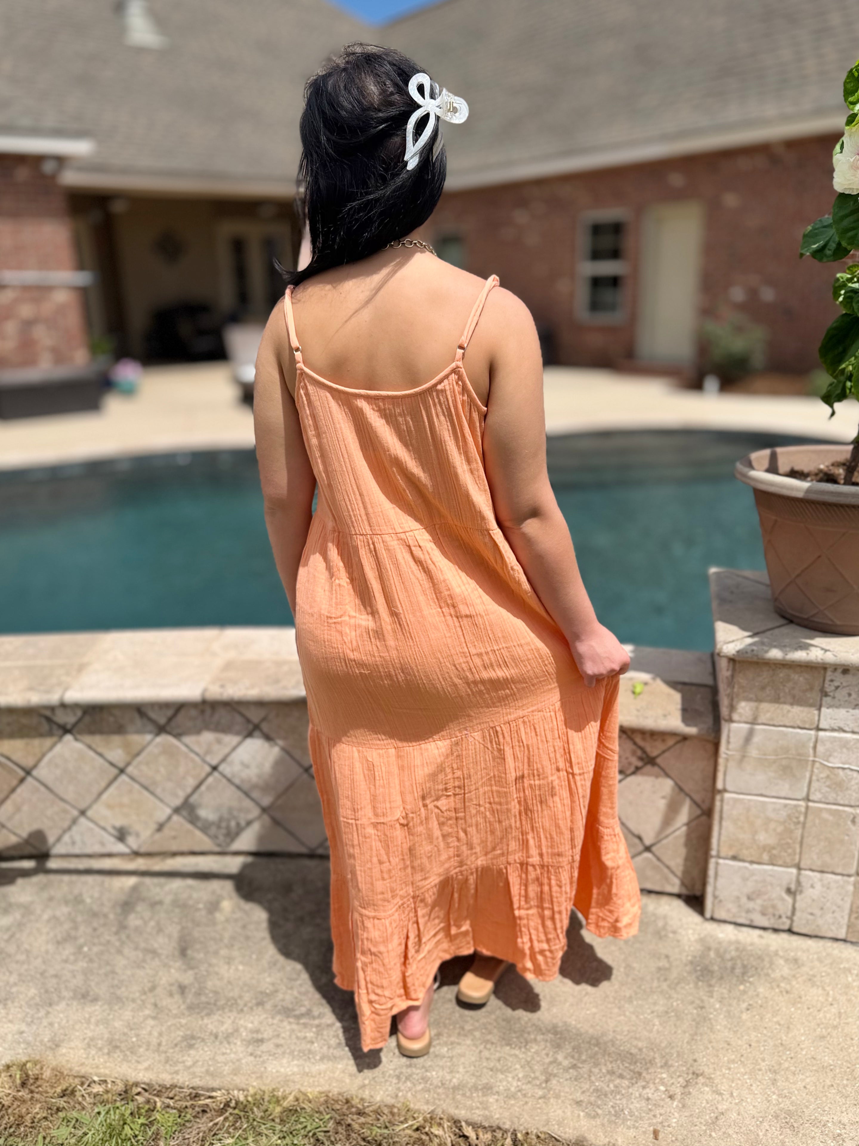 double gauze maxi dress Double Gauze Tiered Maxi Dress Orange / L