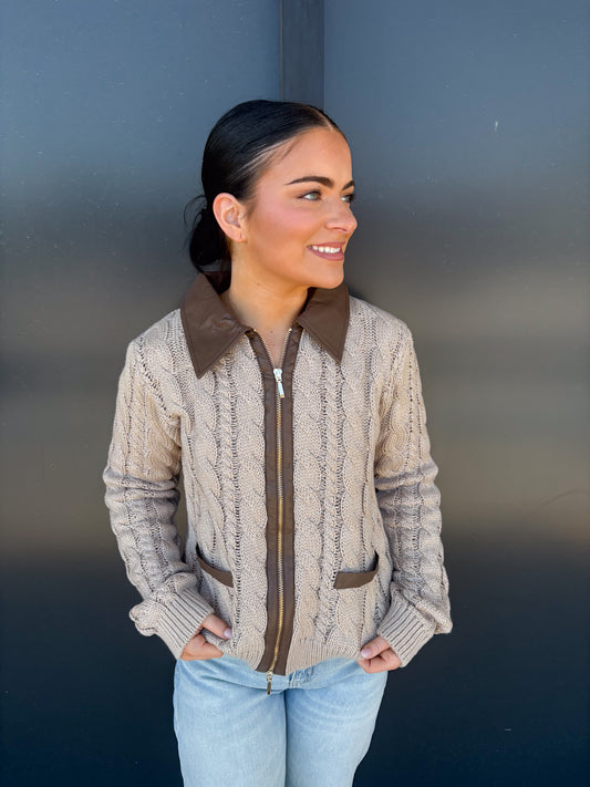 Cable Knit Front Zip Jacket