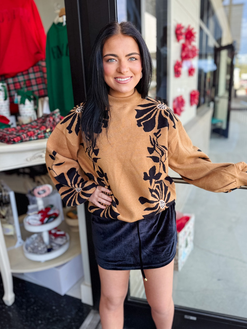 Floral Knit Mock Neck Sweater Top ✨!