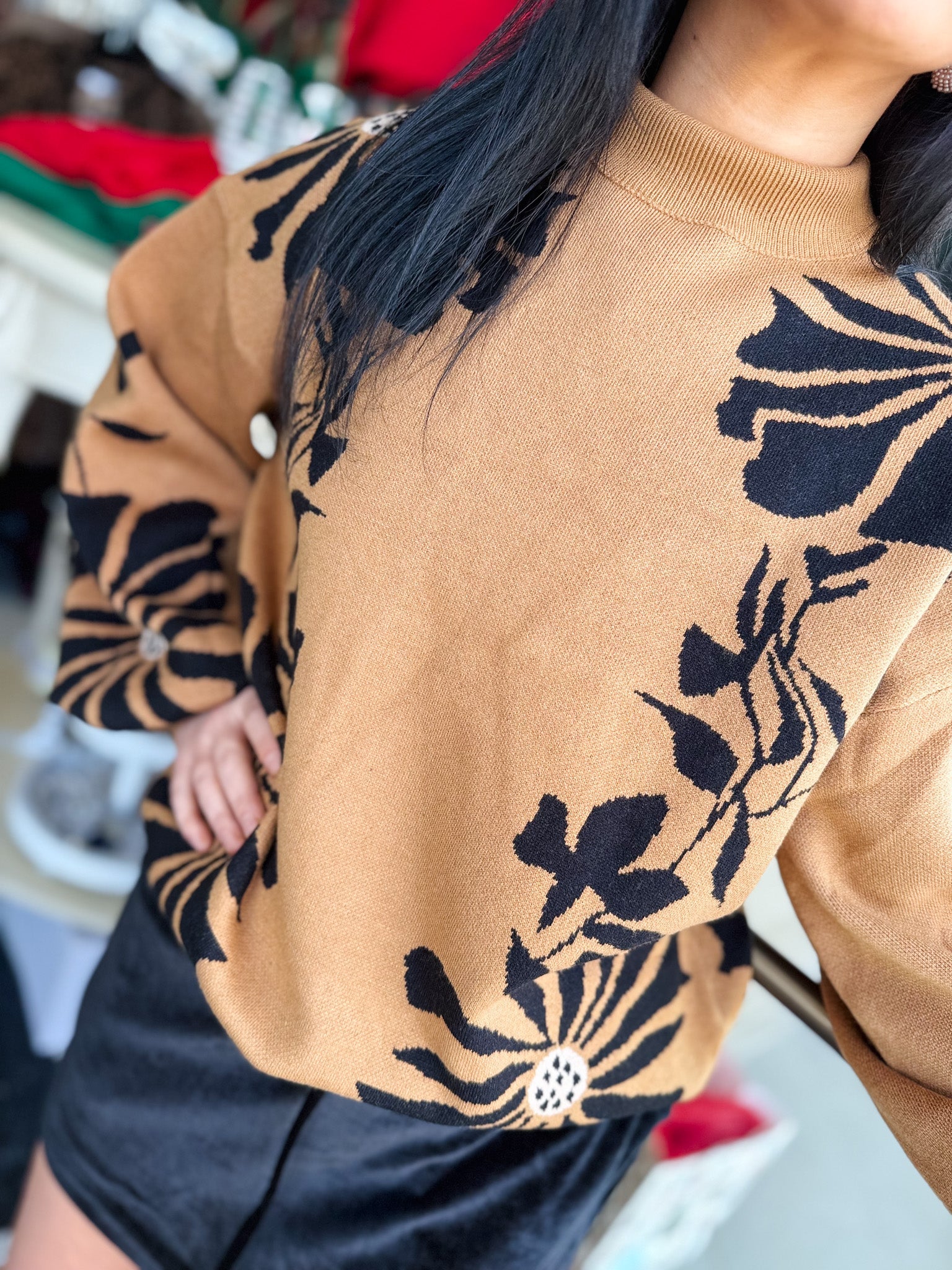 Floral Knit Mock Neck Sweater Top ✨!