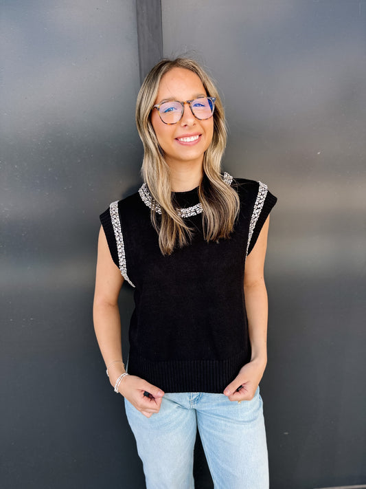 The Blair Embellished Mock Neck Knit Top ✨