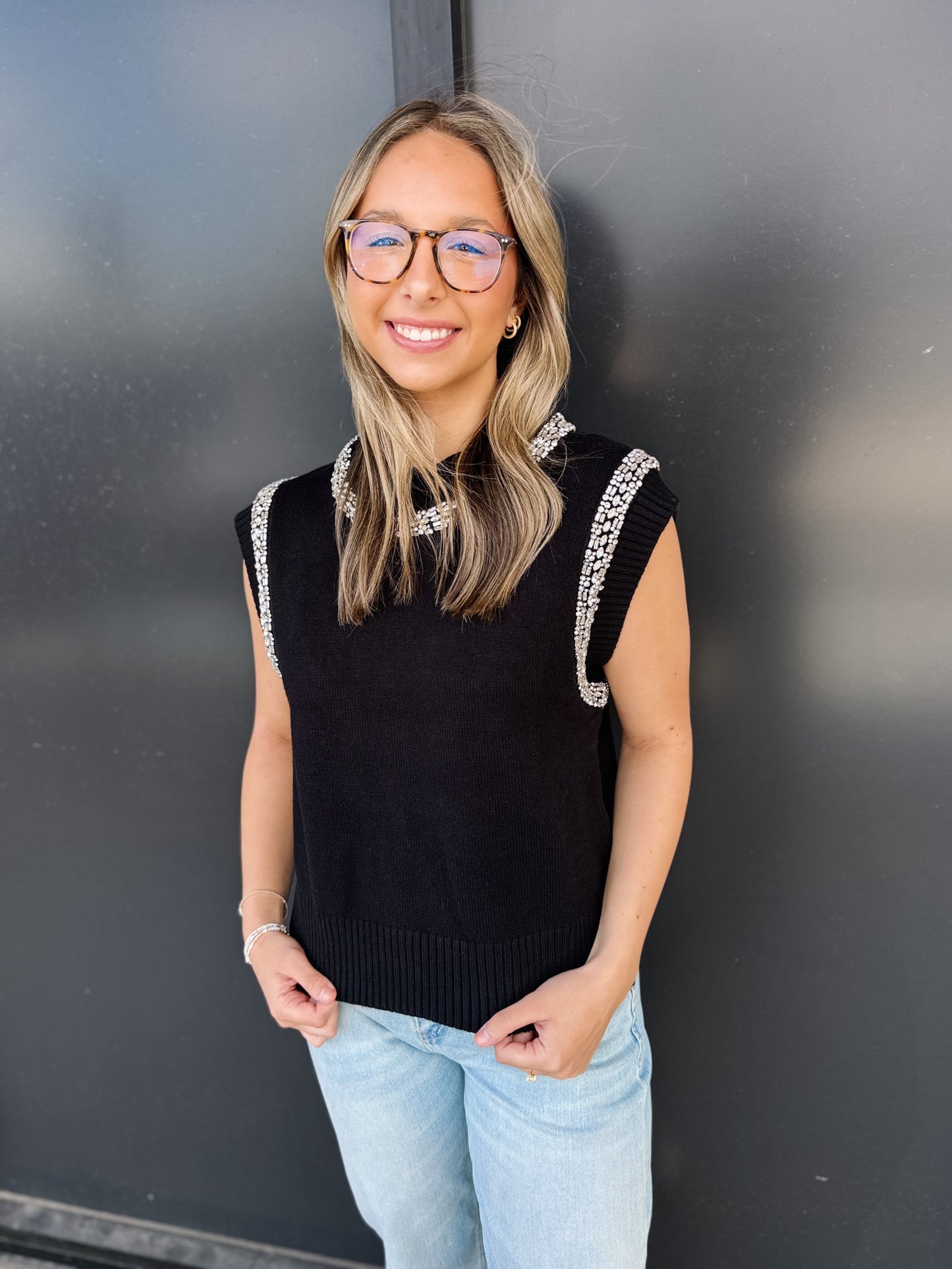 The Blair Embellished Mock Neck Knit Top ✨