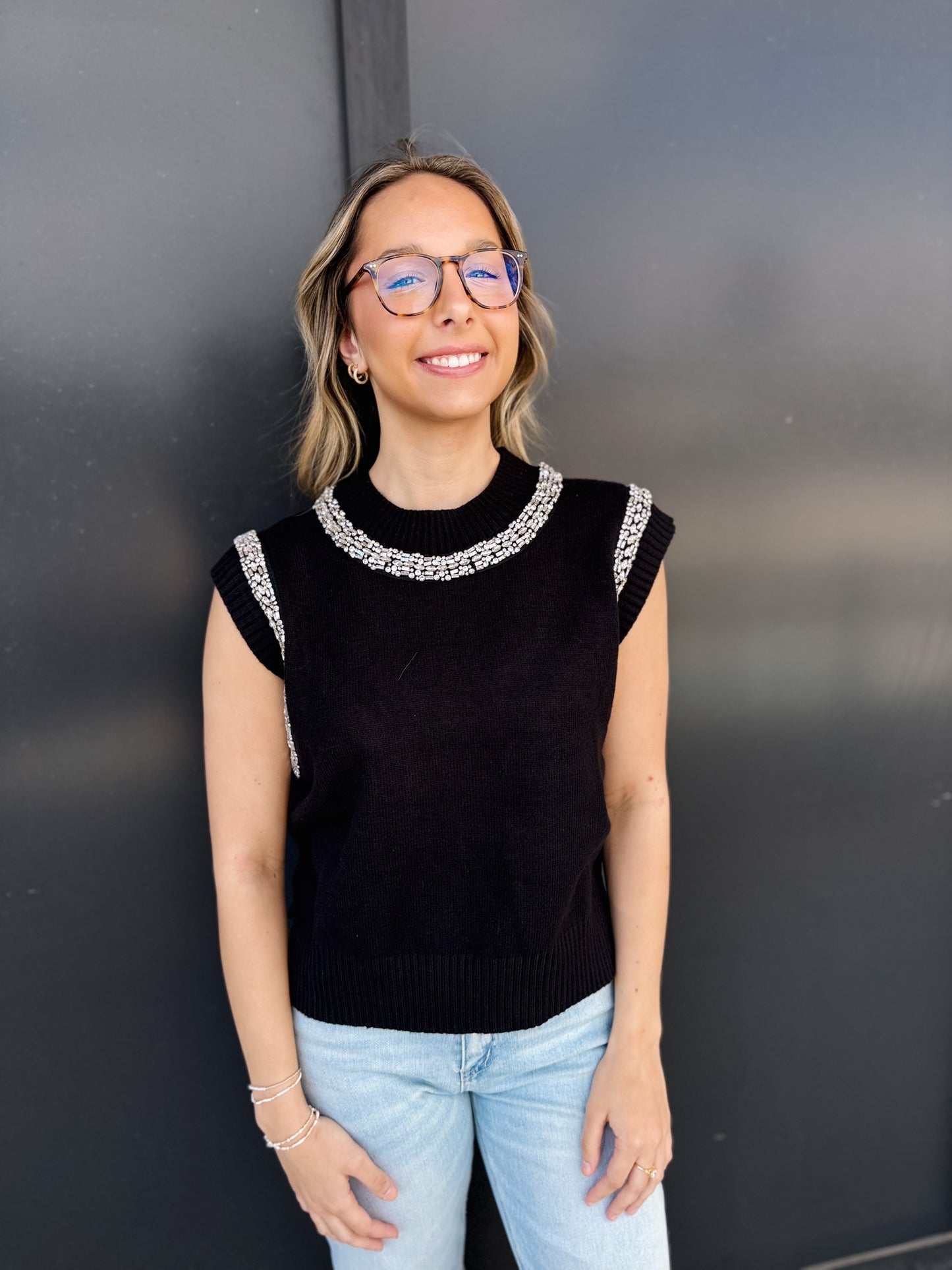 The Blair Embellished Mock Neck Knit Top ✨