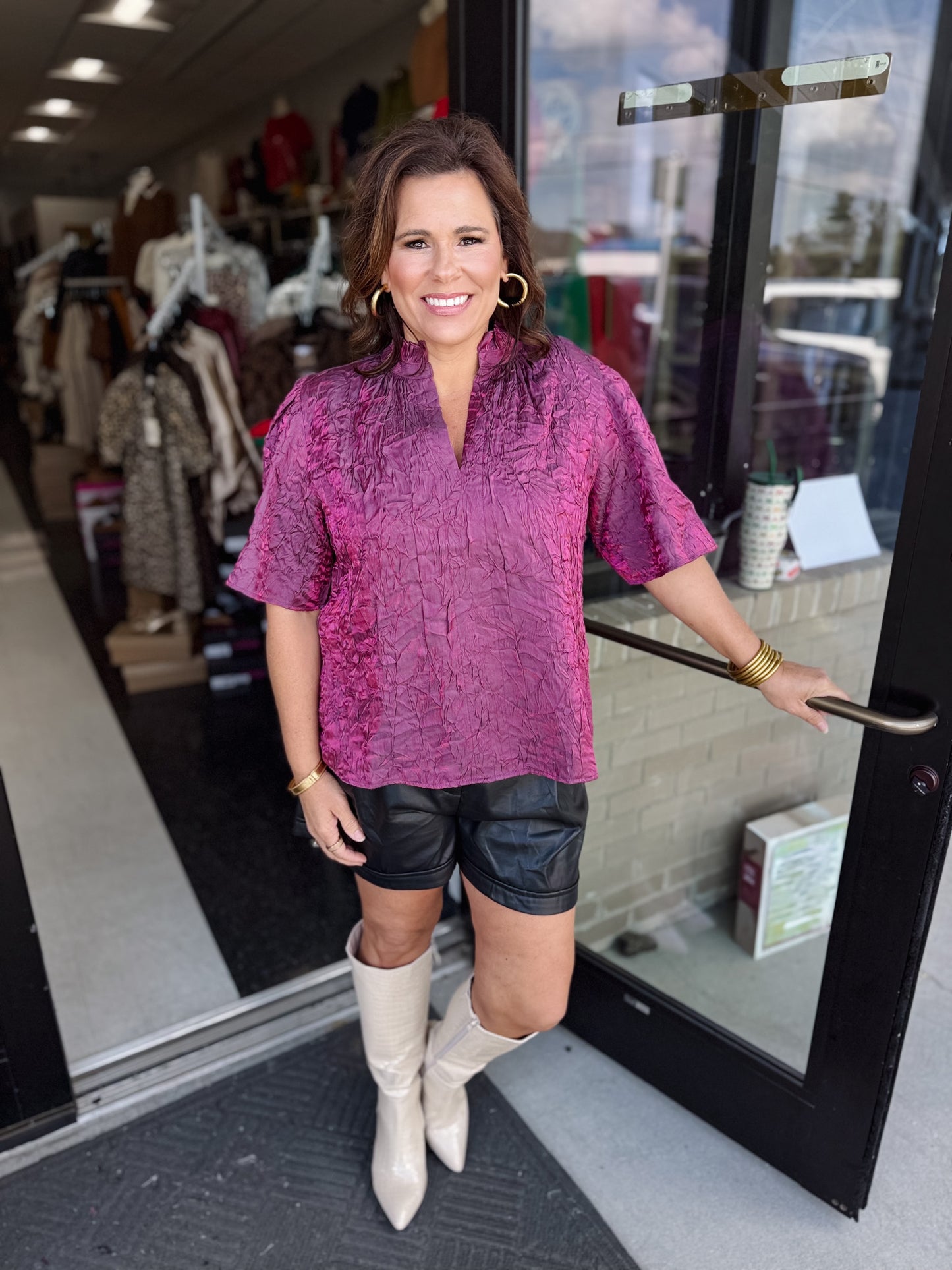 Radiant Charm Metallic Flutter Sleeve Top