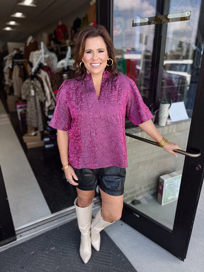 Radiant Charm Metallic Flutter Sleeve Top