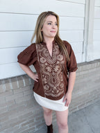 The Sedona Embroidered Peasant Top 🤎