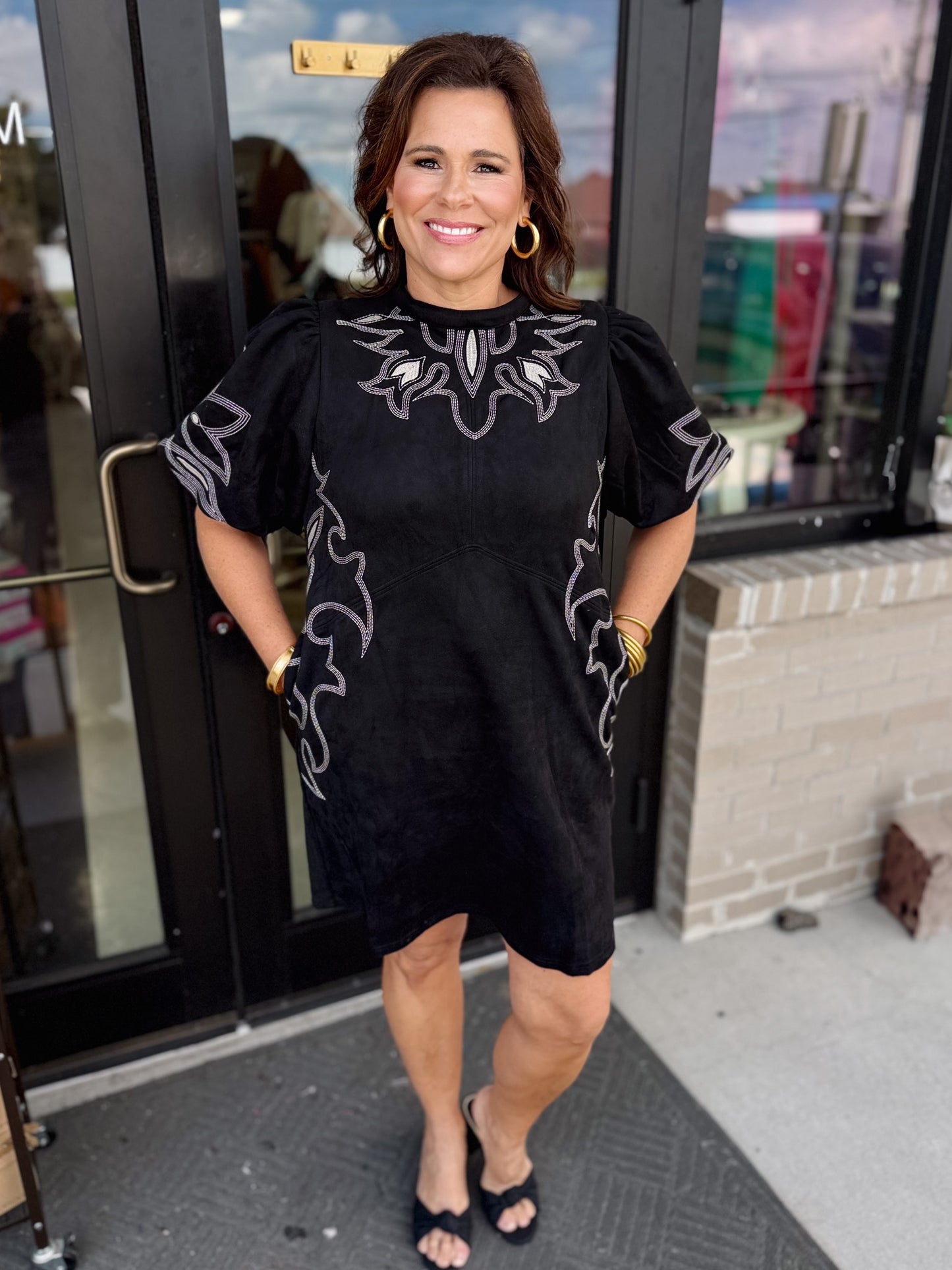 ✨ The Selene Embroidered Faux Suede Dress