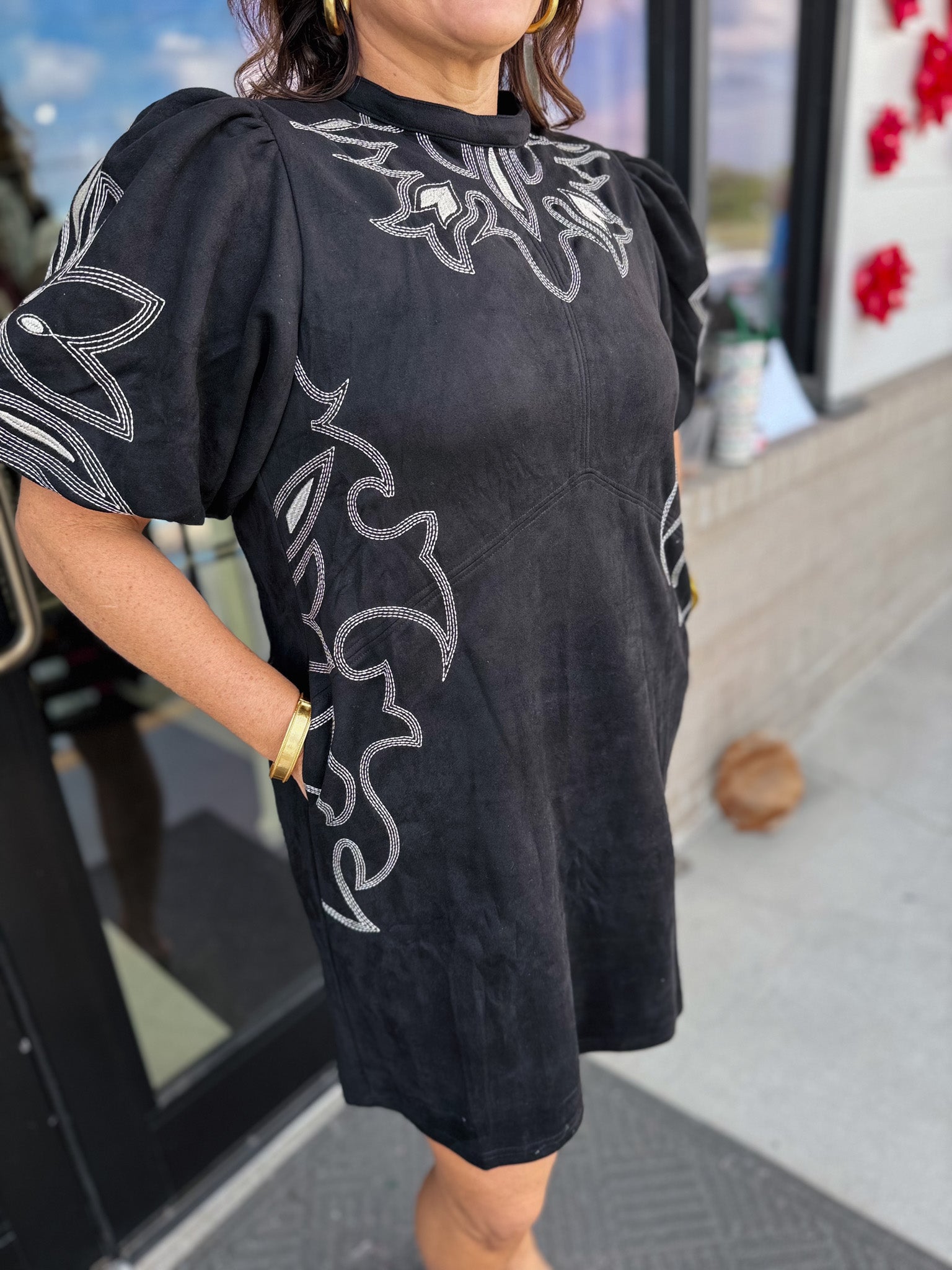 The Selene Embroidered Faux Suede Dress! S The Selene Embroidered Faux Suede Dress! S
