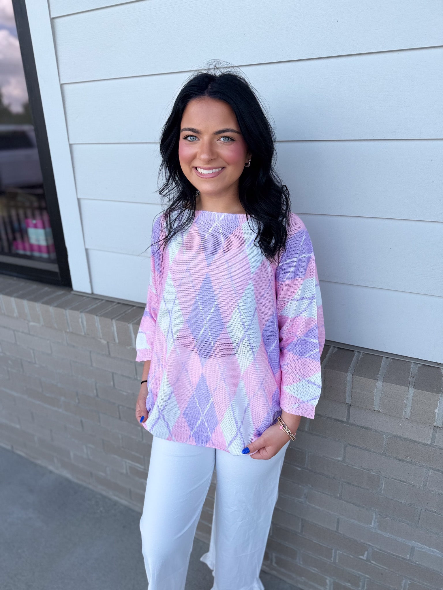 Italian one size Argyle print top