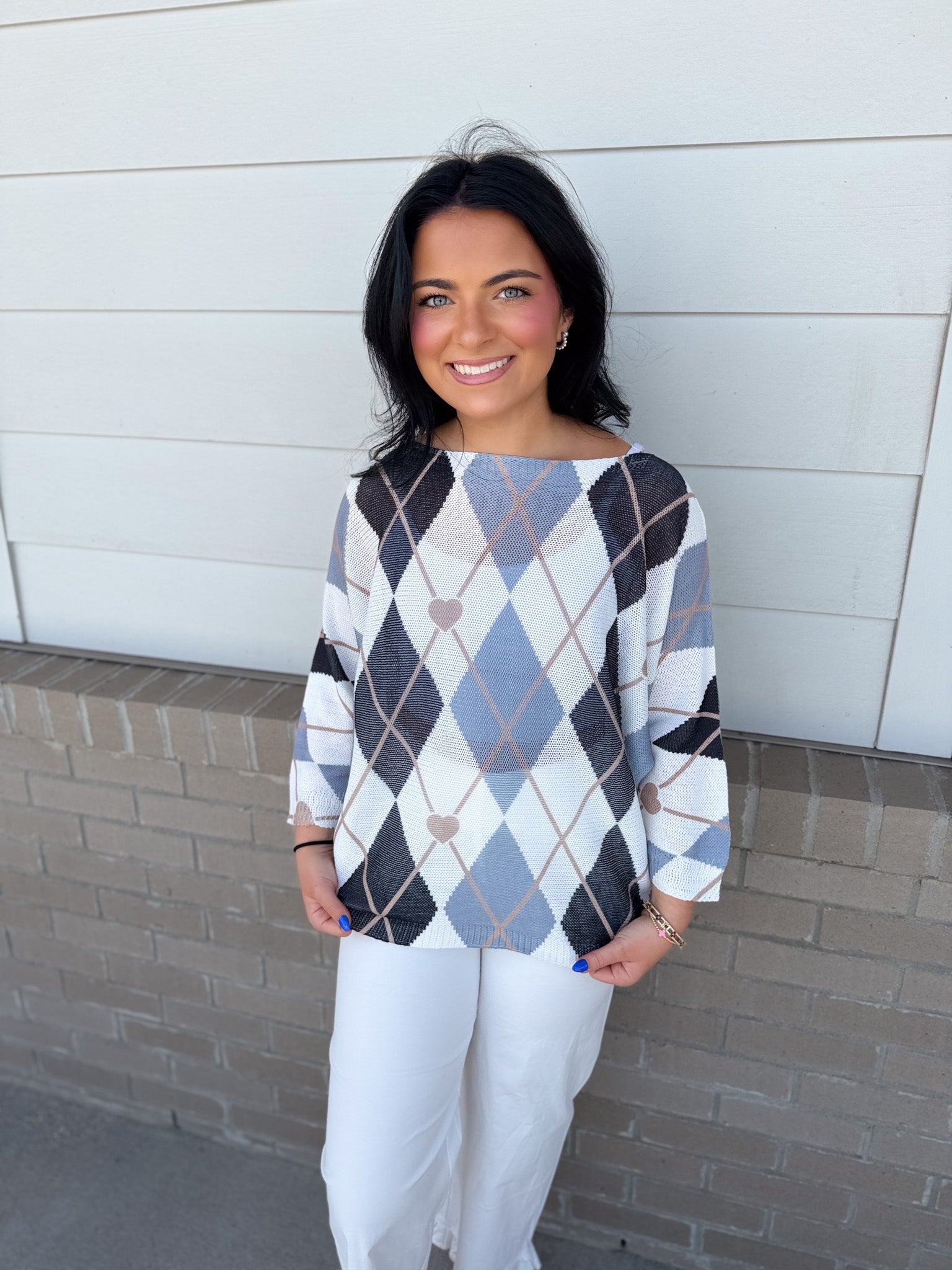 Italian one size Argyle print top