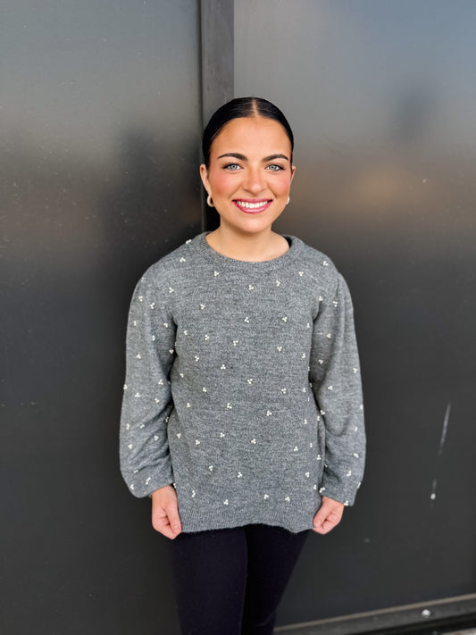 Grey Pearled Detail Sweater Top