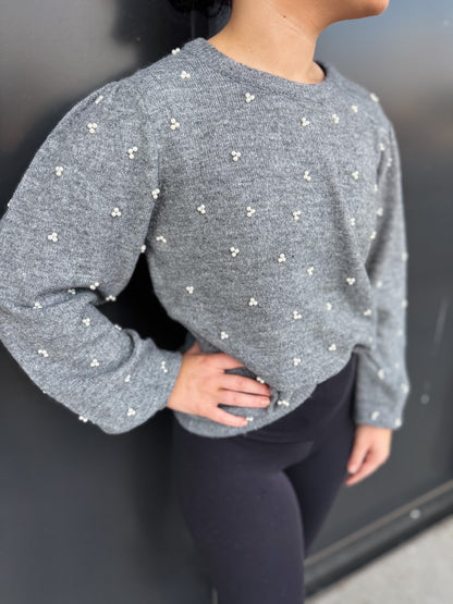 Grey Pearled Detail Sweater Top