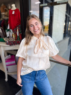 The Cream Puff Sleeve Bow Top