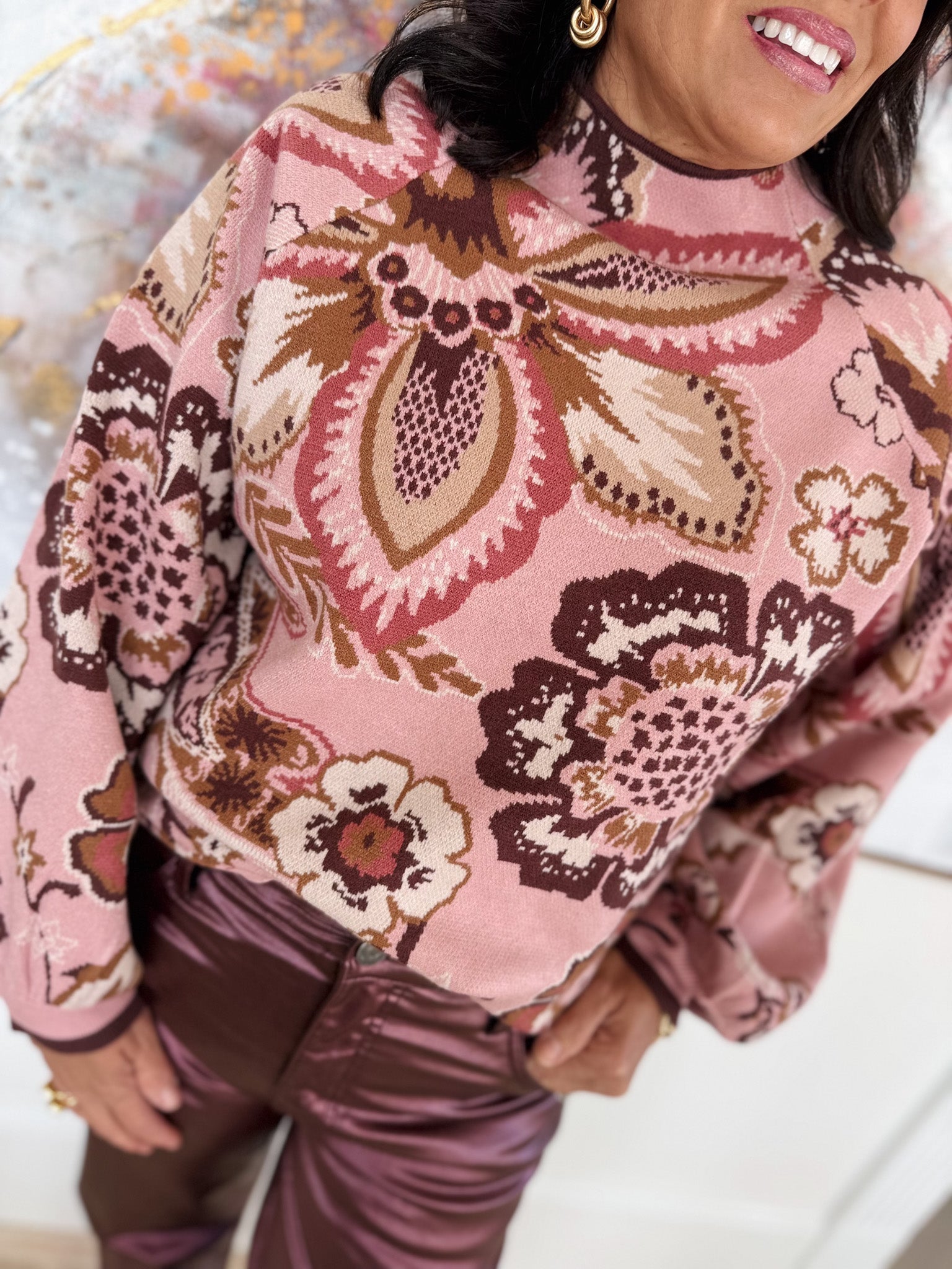 Paisley Reverie Floral Funnel Neck Sweater
