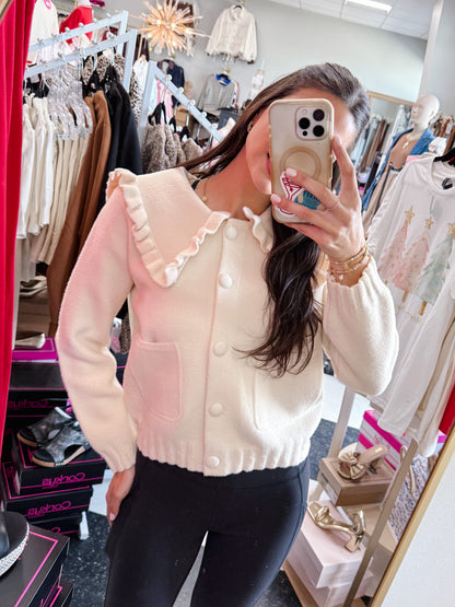 Ruffled Peter Pan Collar Knit Top