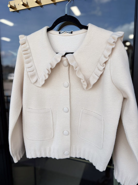 Ruffled Peter Pan Collar Knit Top