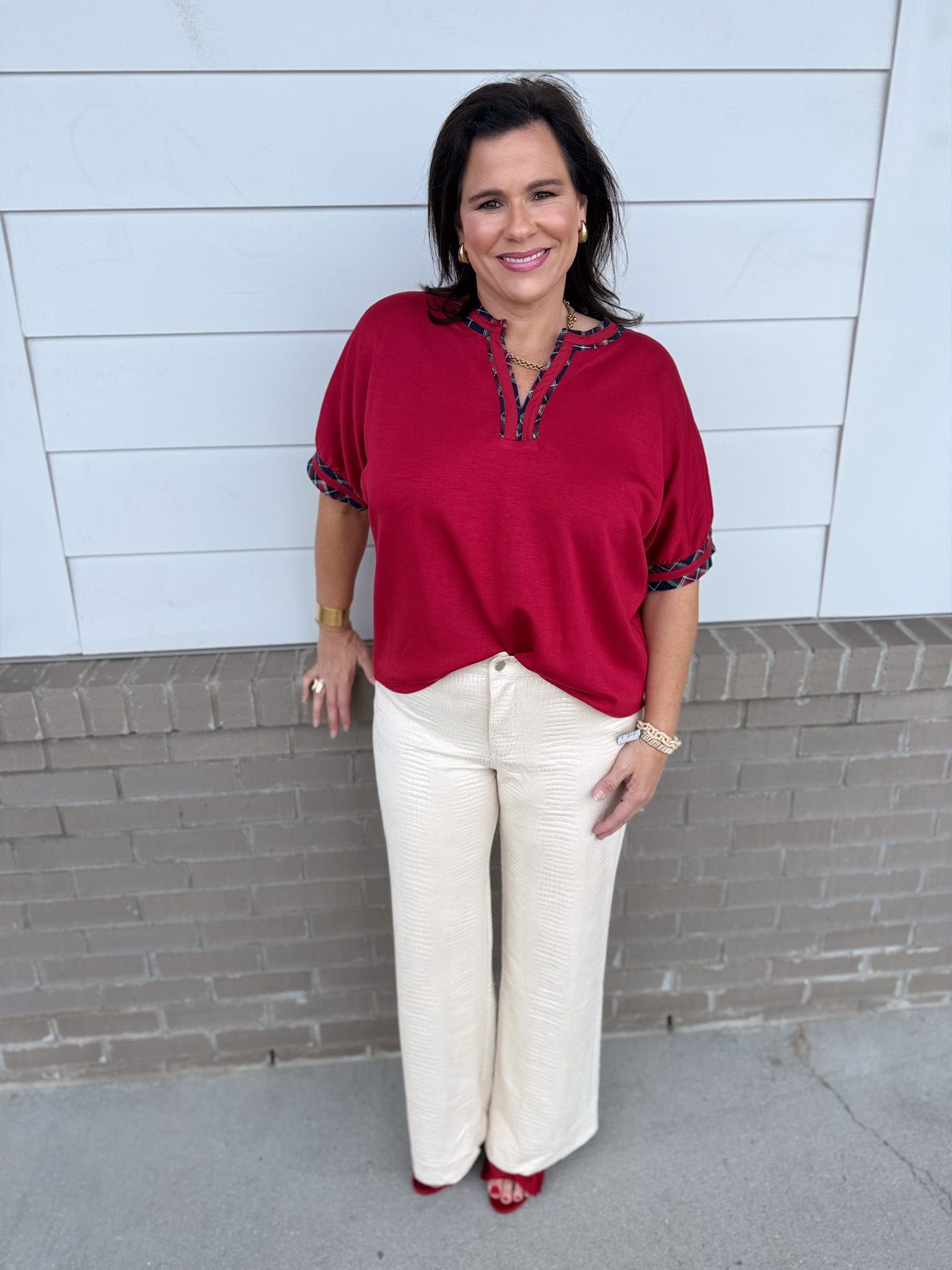 Plaid Charm Knit Top