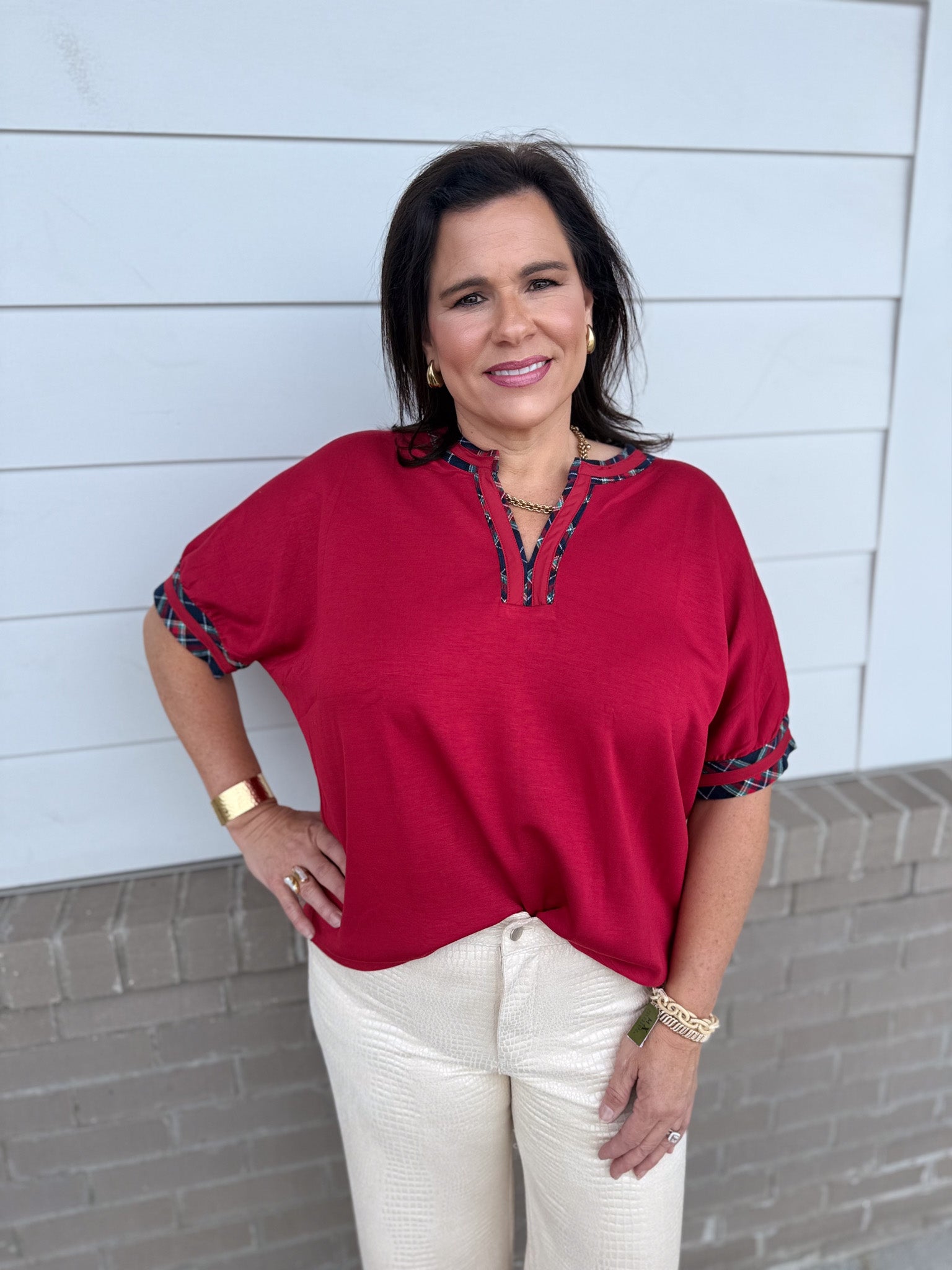 Plaid Charm Knit Top