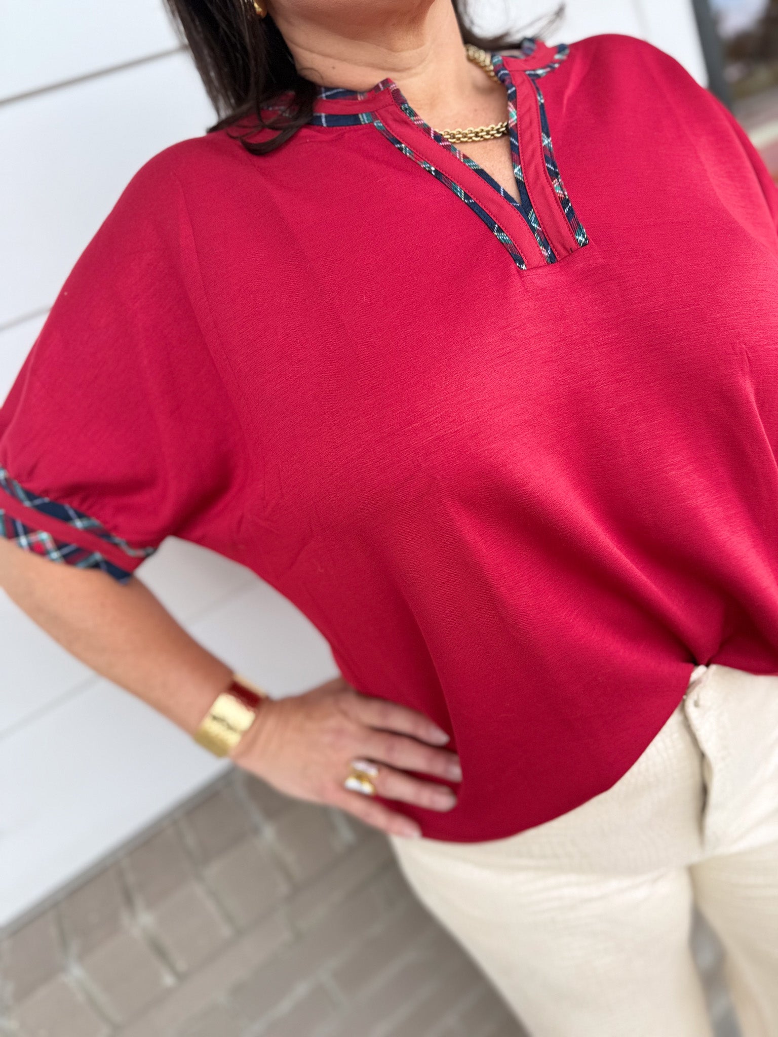 Plaid Charm Knit Top