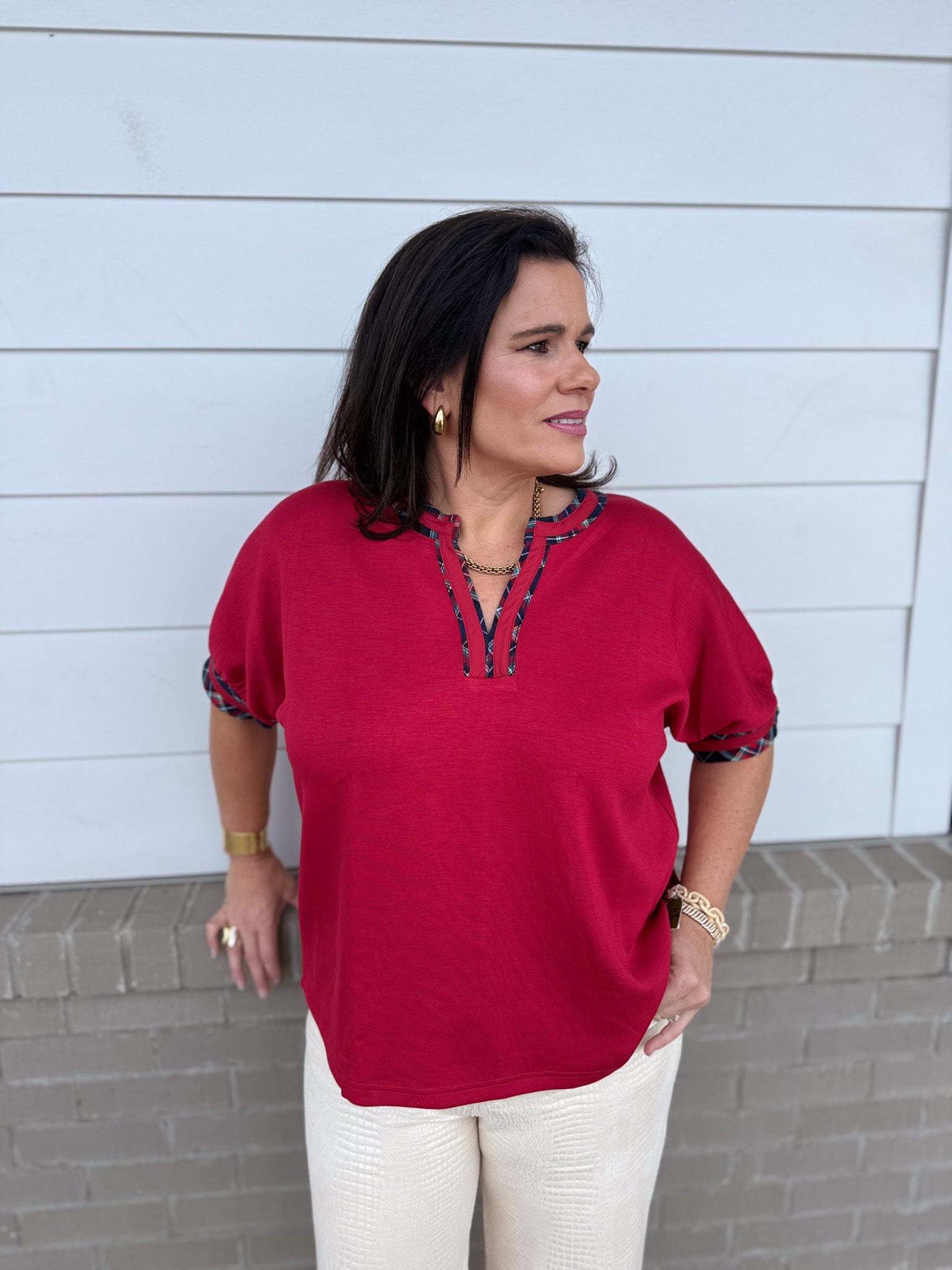 Plaid Charm Knit Top