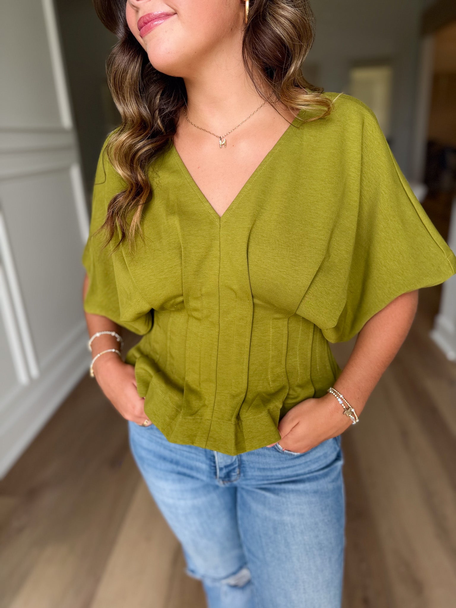 Pleated Hem Dolman Sleeve Top*