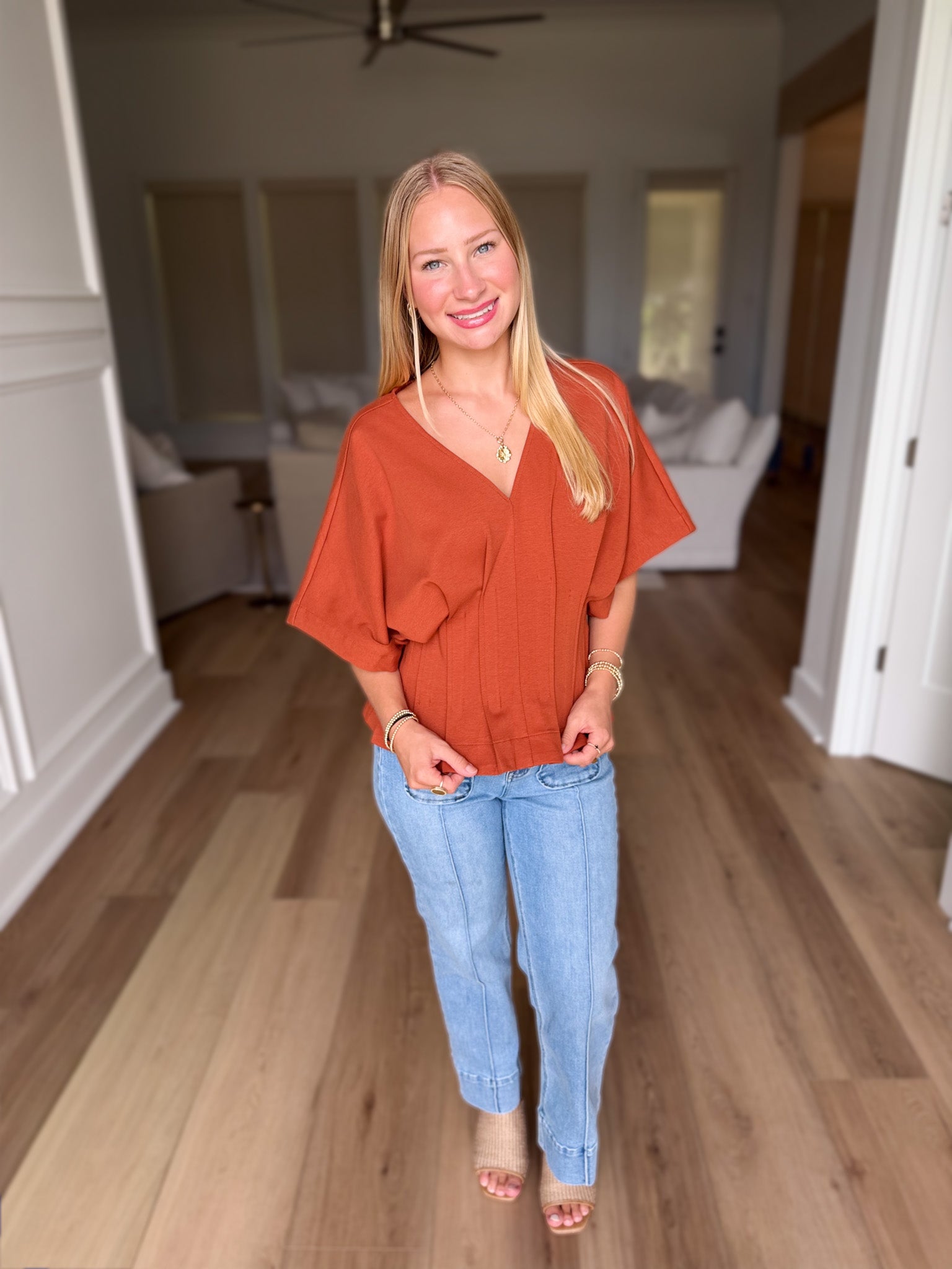 Pleated Hem Dolman Sleeve Top*