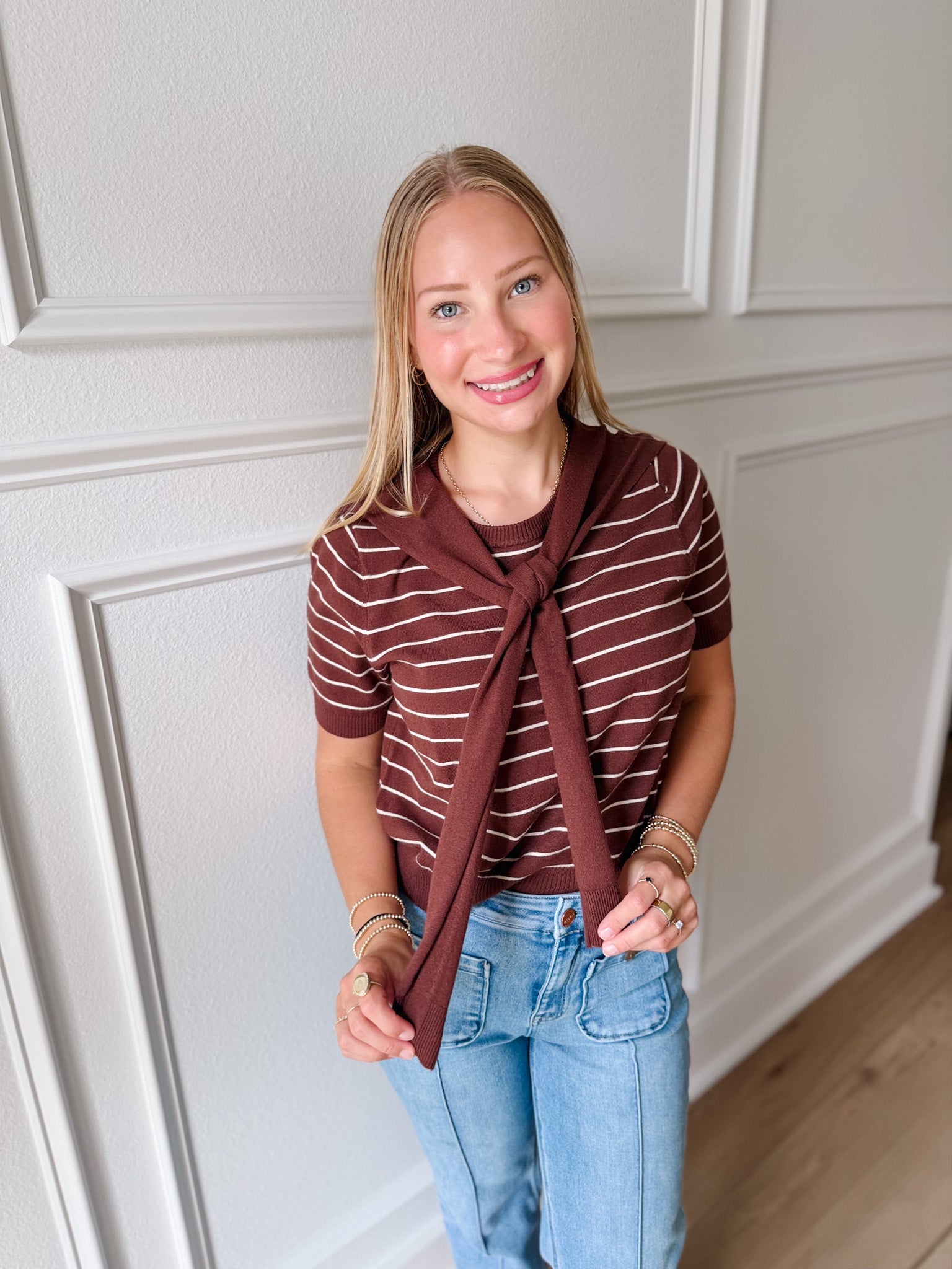 Striped Layered Scarf Sweater Top