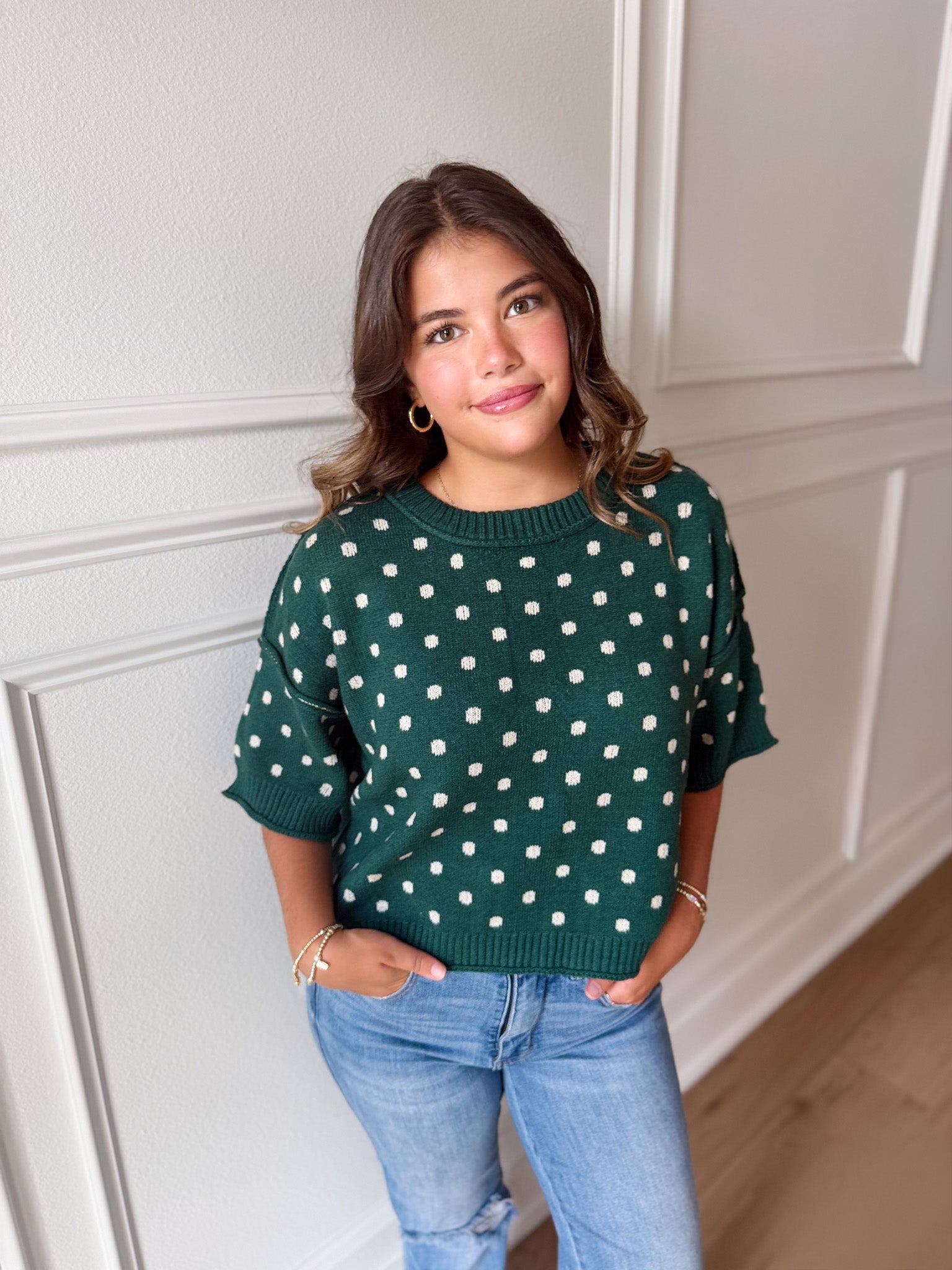Polka Dot Sweater Knit Top *