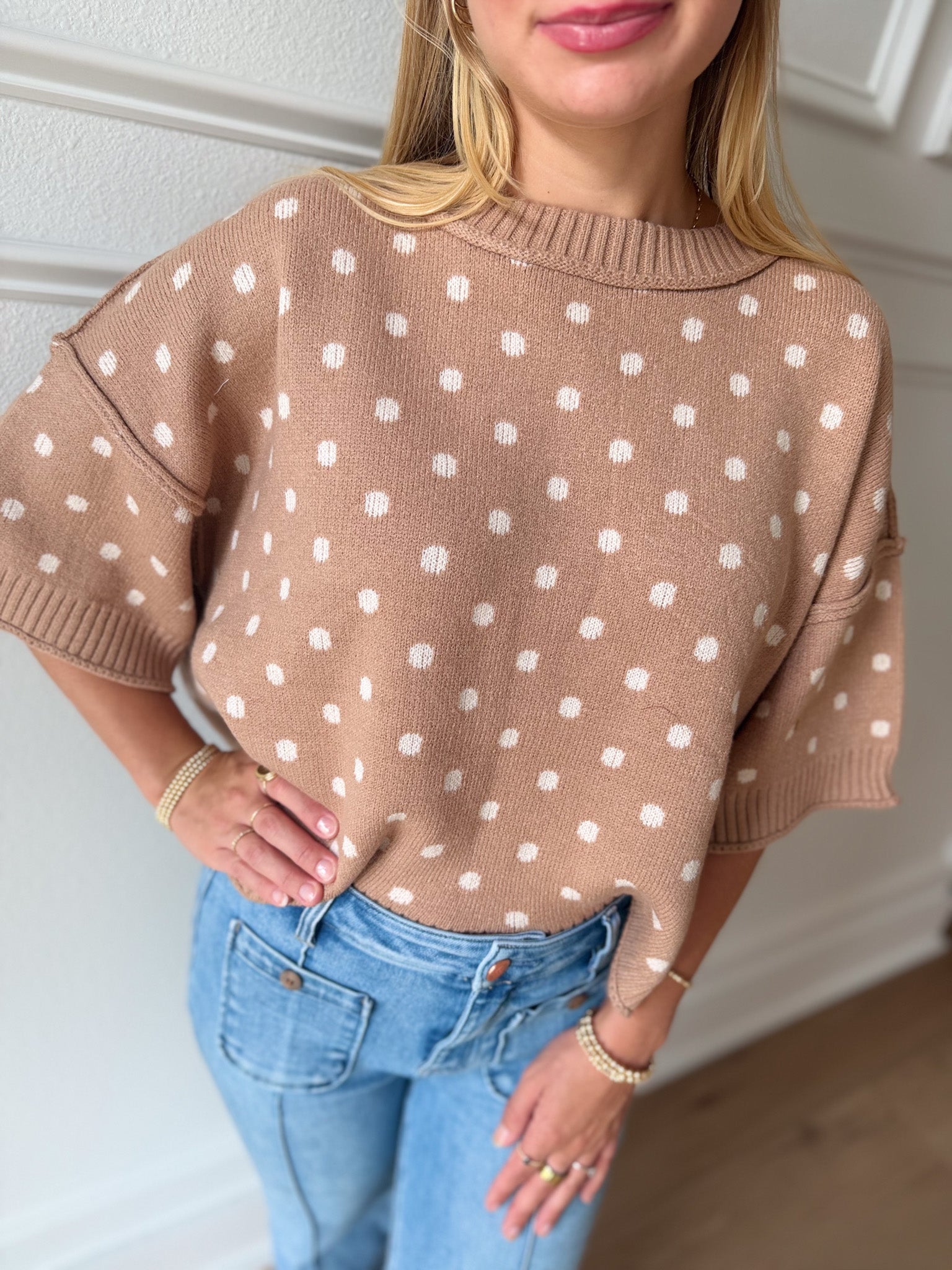 Polka Dot Sweater Knit Top *