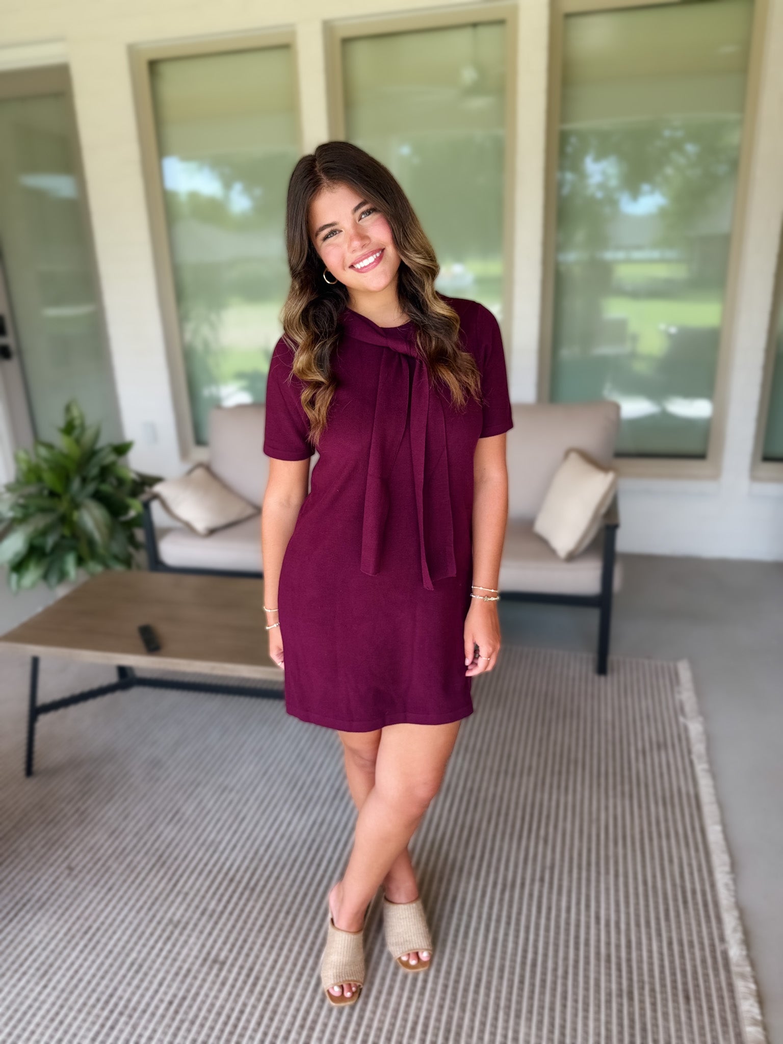Layered Scarf Sweater Mini Dress *