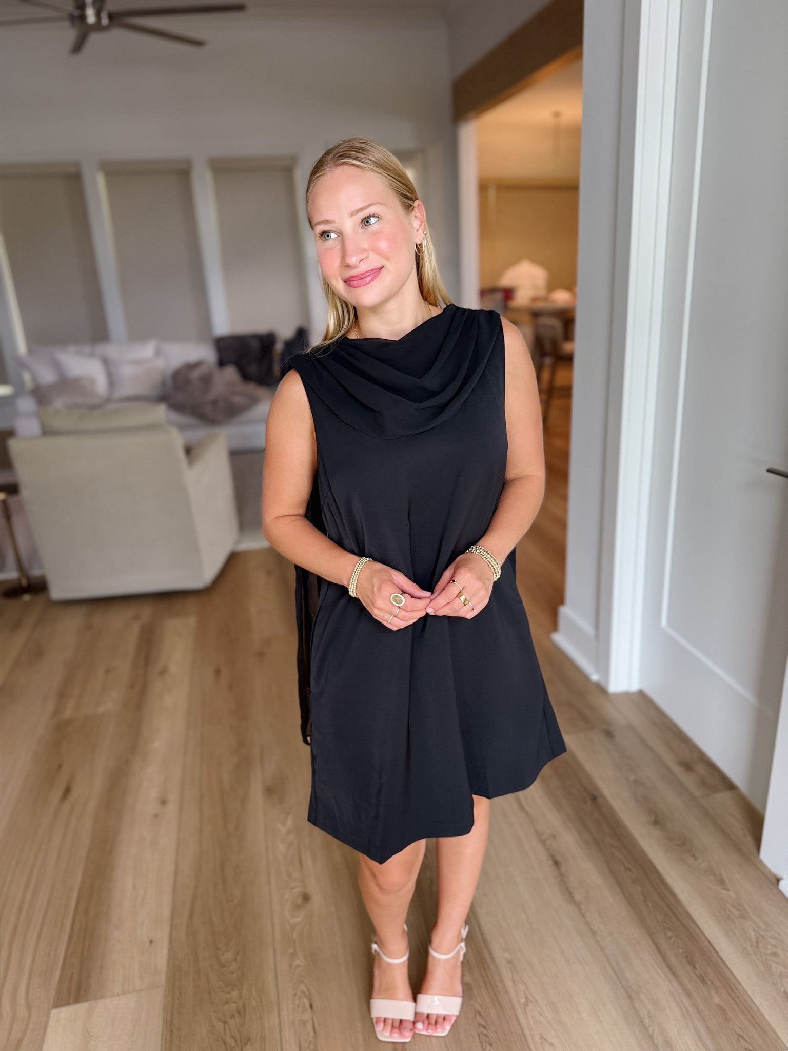 Cowl Neck Scarf Back Mini Dress *