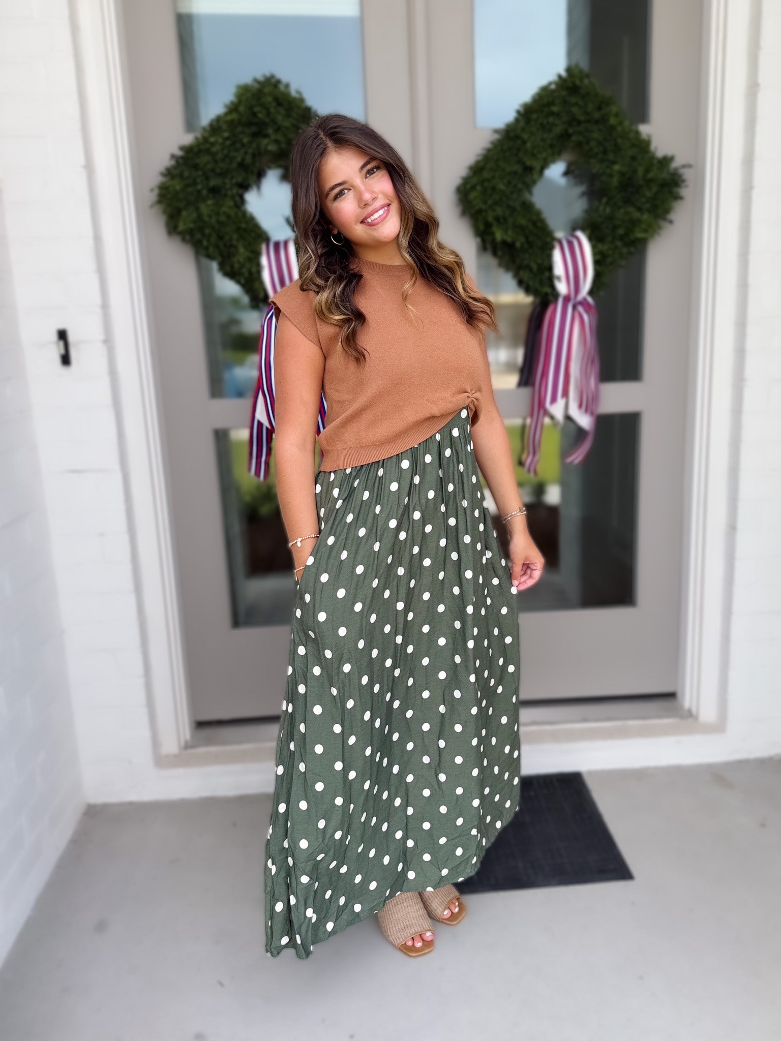 Twist Front Top & Polka Dot Maxi Dress Set