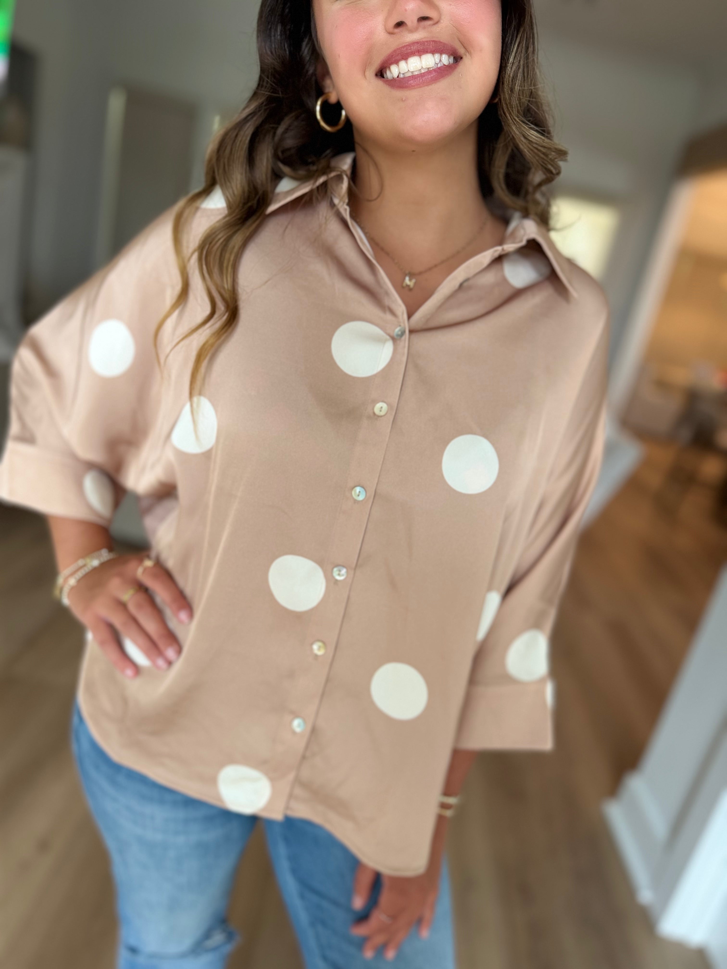 Polka Dot Button-Down Blouse