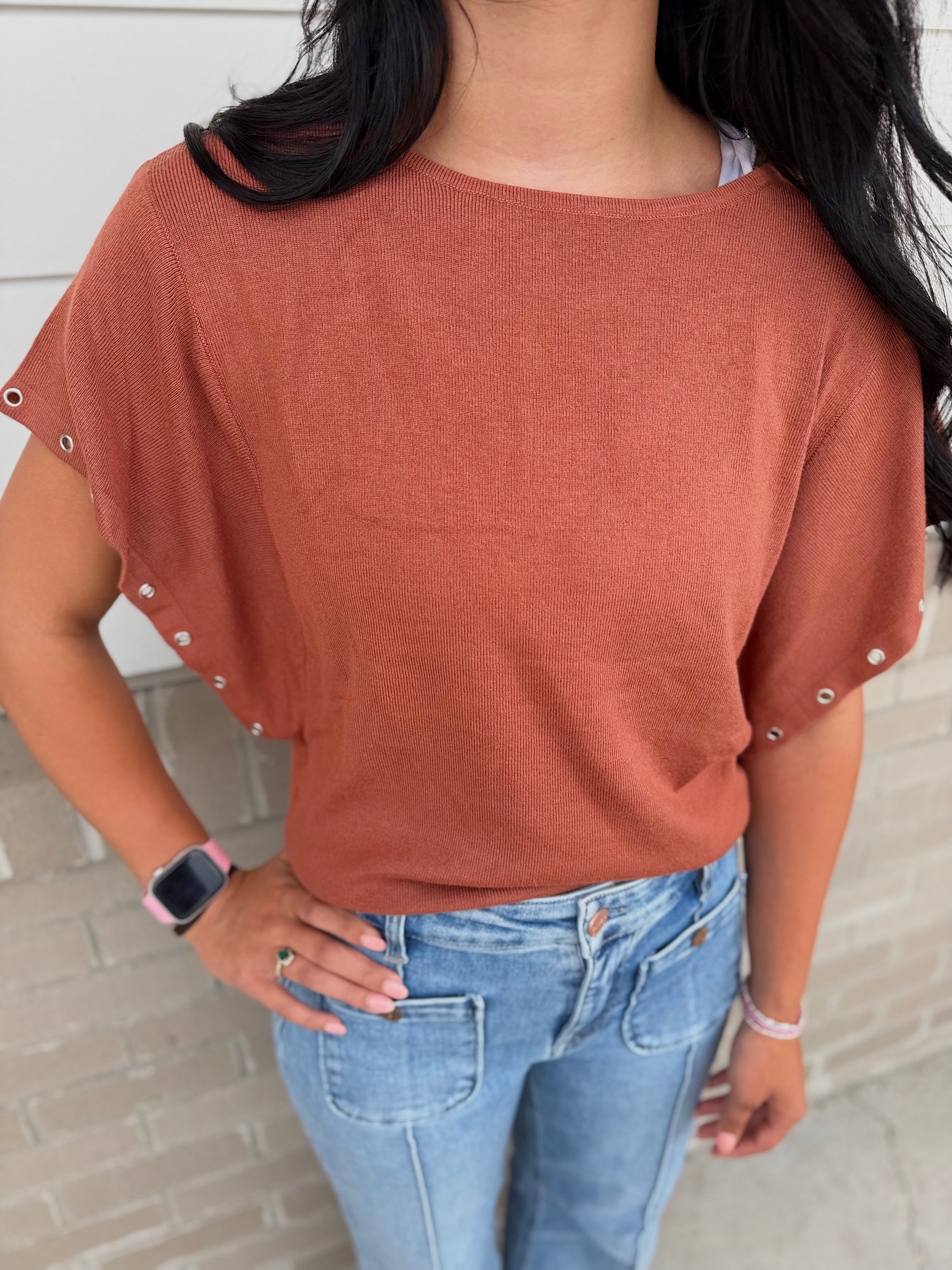 Grommet Sleeve Knit Top
