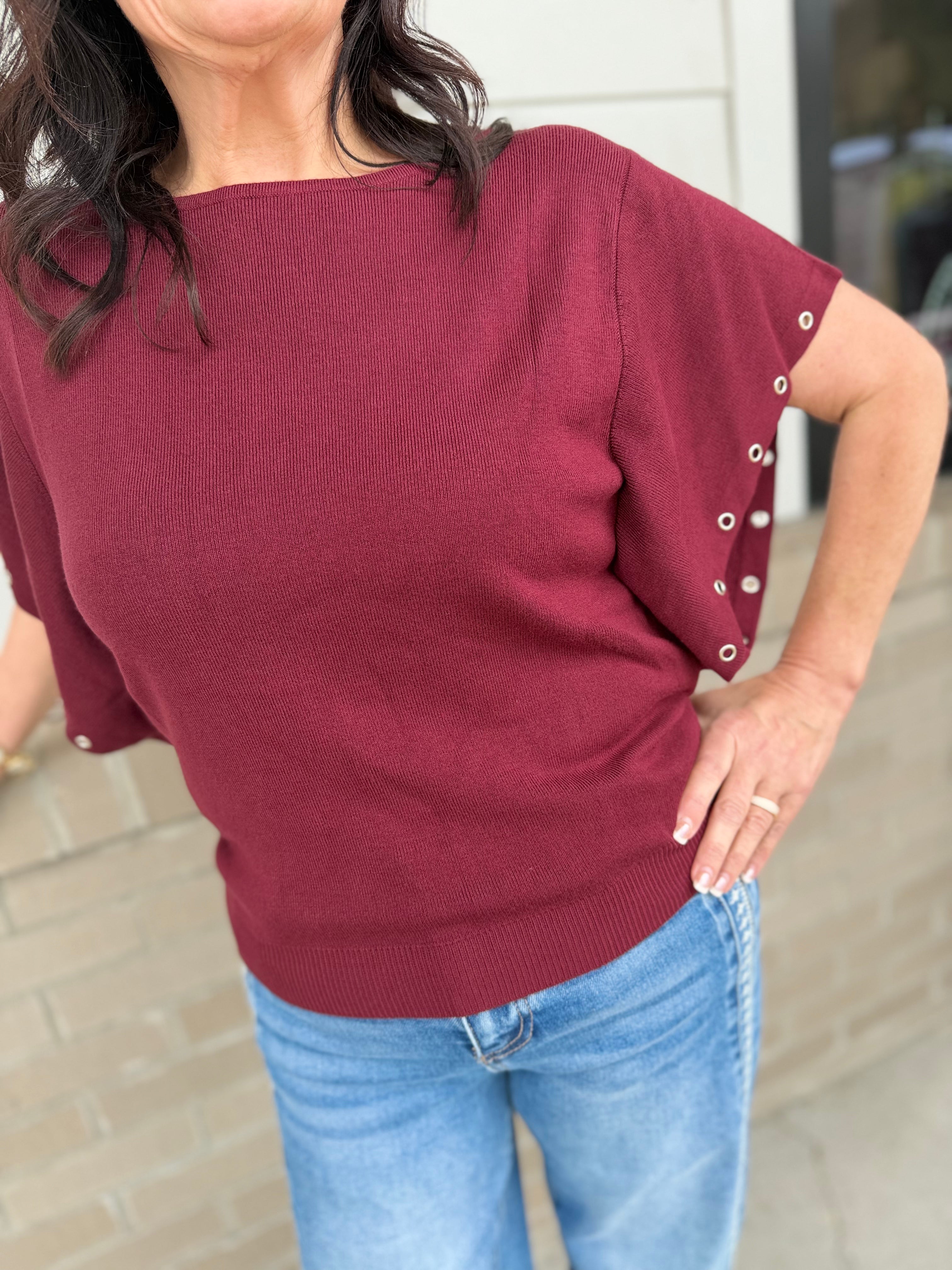 Grommet Sleeve Knit Top